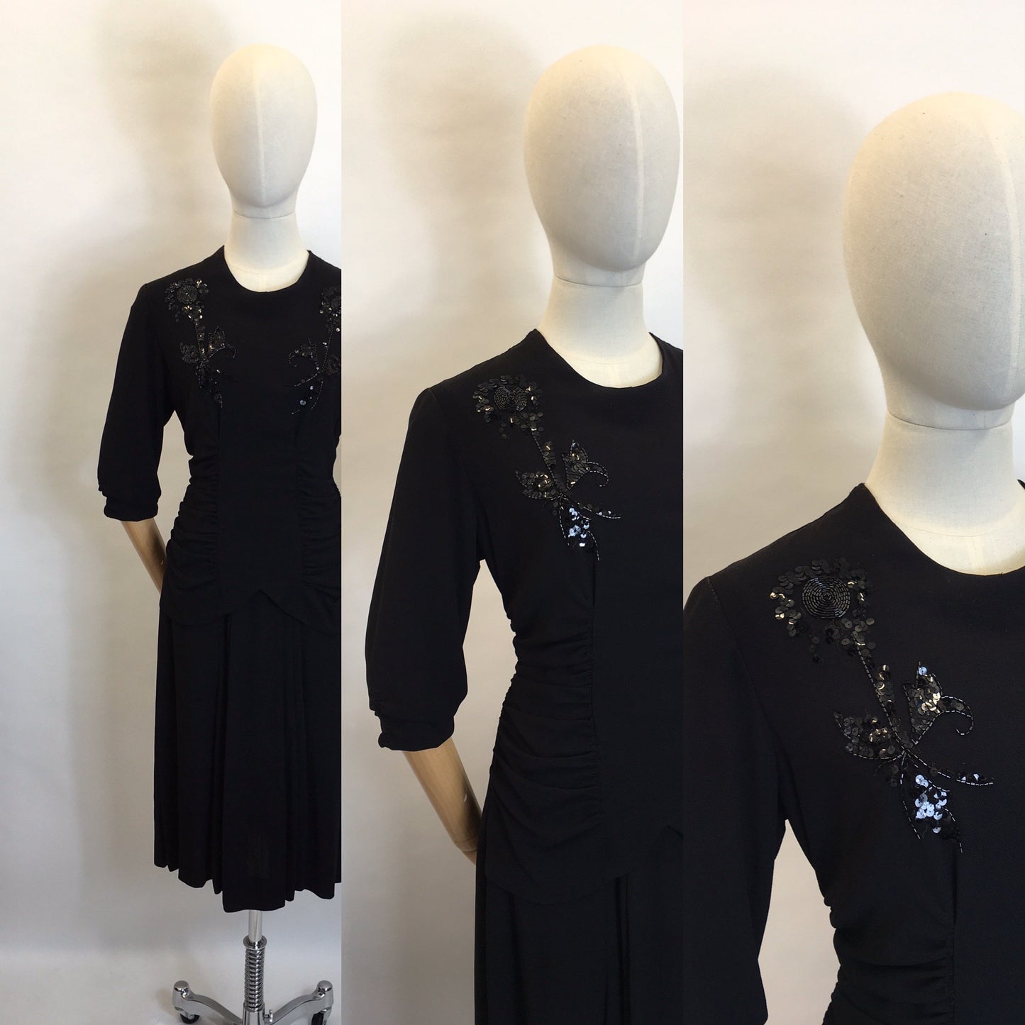 Original 1940's Sequin Embelished Cocktail Dress - Feauturing Ruched Front Detailing
