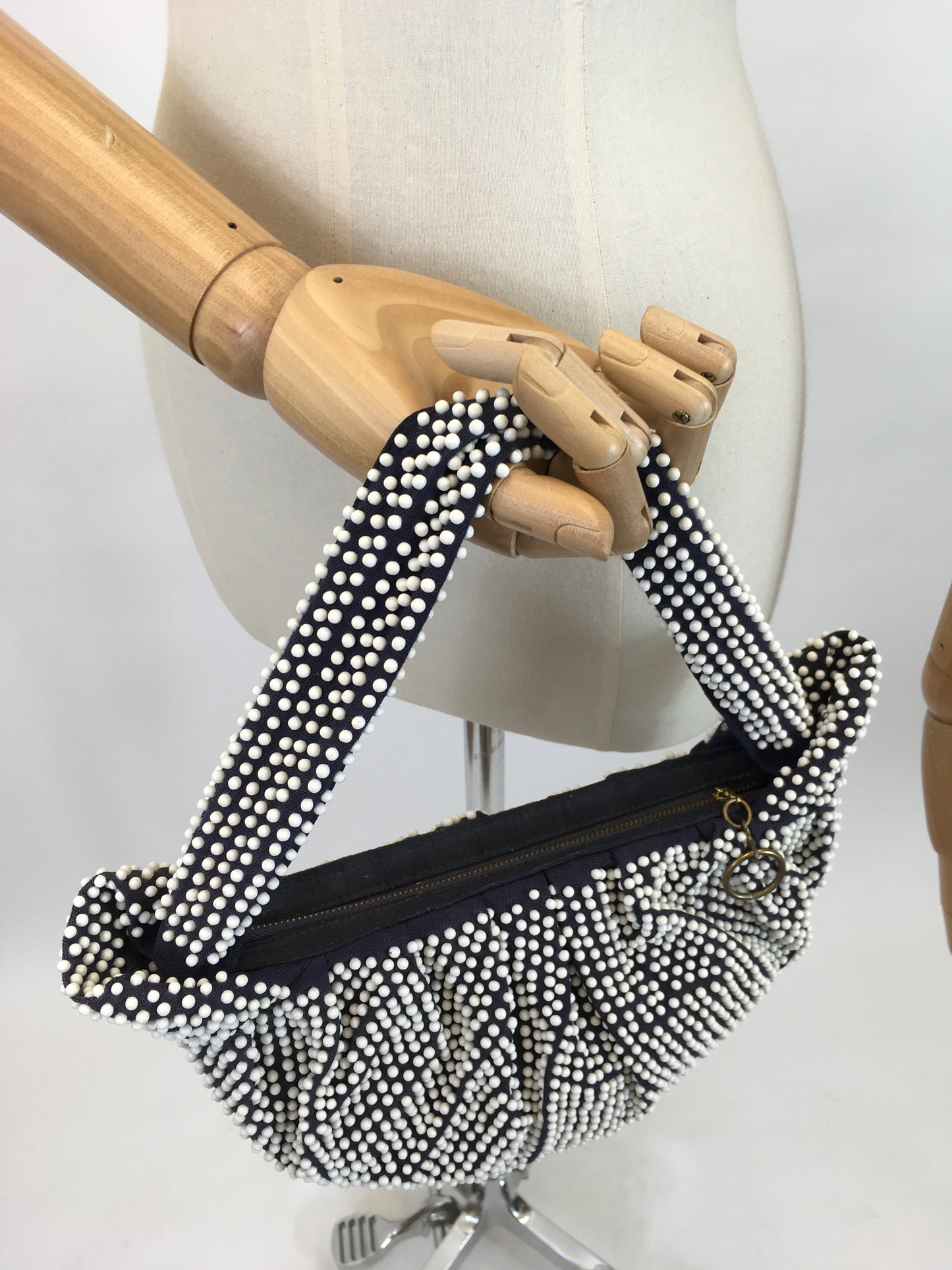 Original Late 1940's Early 1950's Fabulous Handbag - In Classic Navy & White