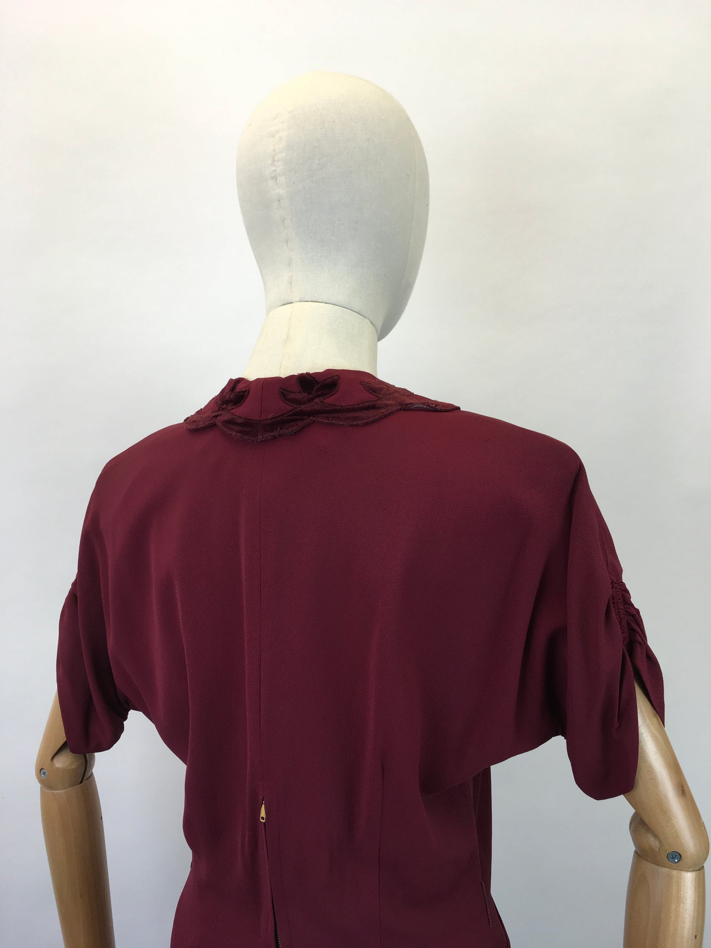 Original 1940's Sensational Cocktail Dress ' Styled By Adrian' - In Deep Wine with Velvet Trims