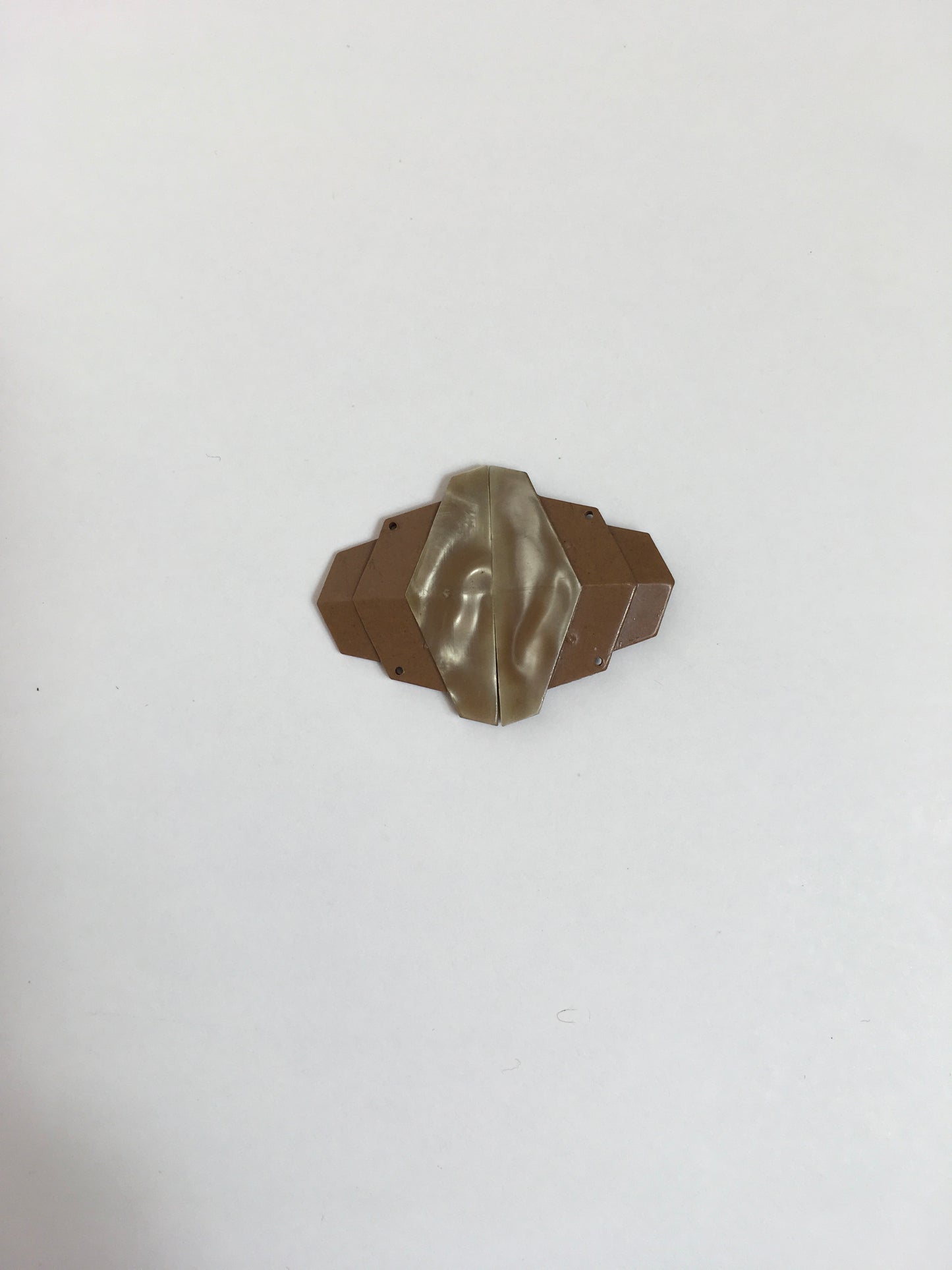Original 1920's / 1930's Early Celluloid Buckle - In Deco Shaping in Warm Taupe