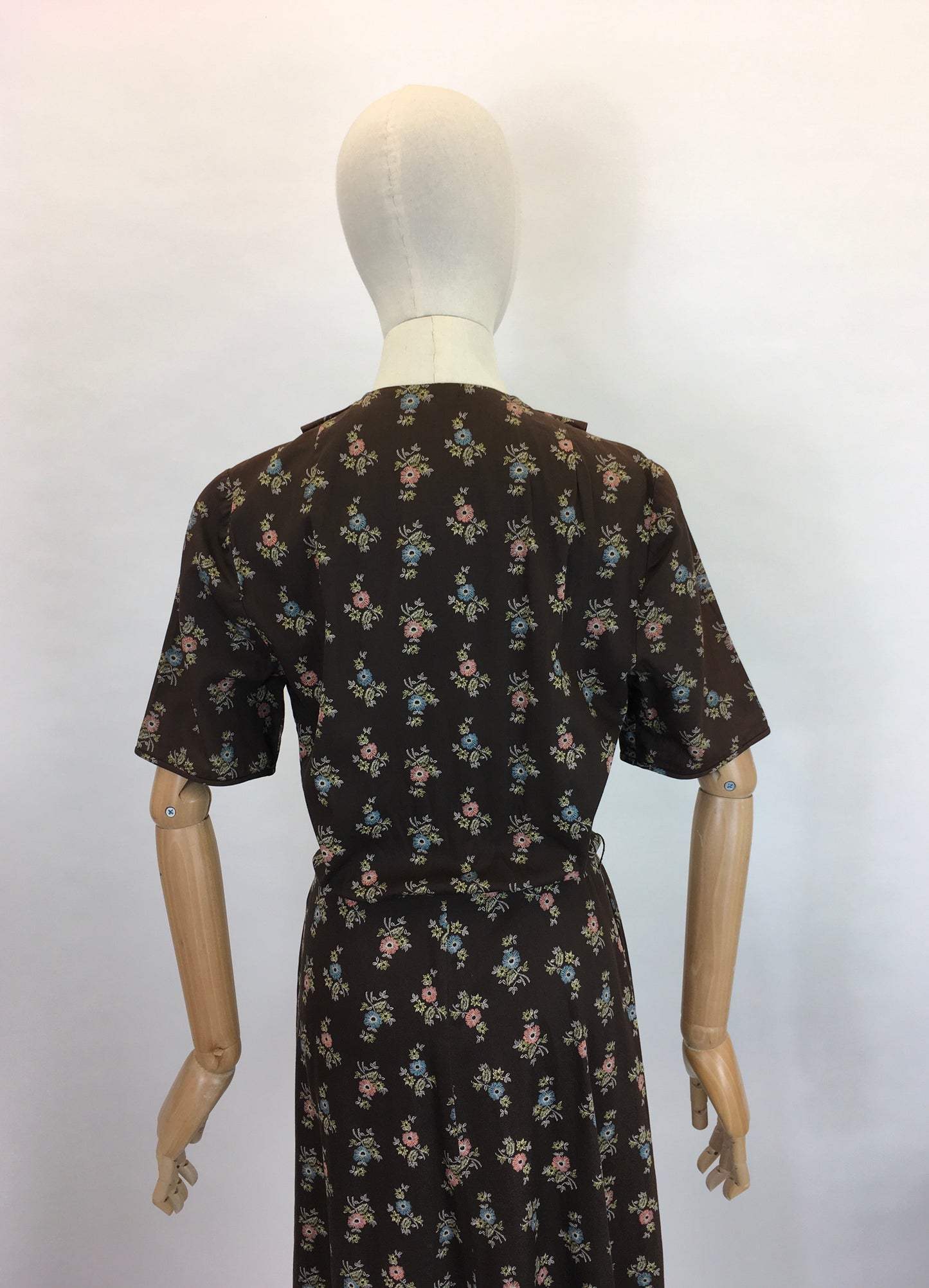 Original 1950’s Cute Floral Handmade Dress - Lovely Warm Brown, Terracotta, Blue and Greens