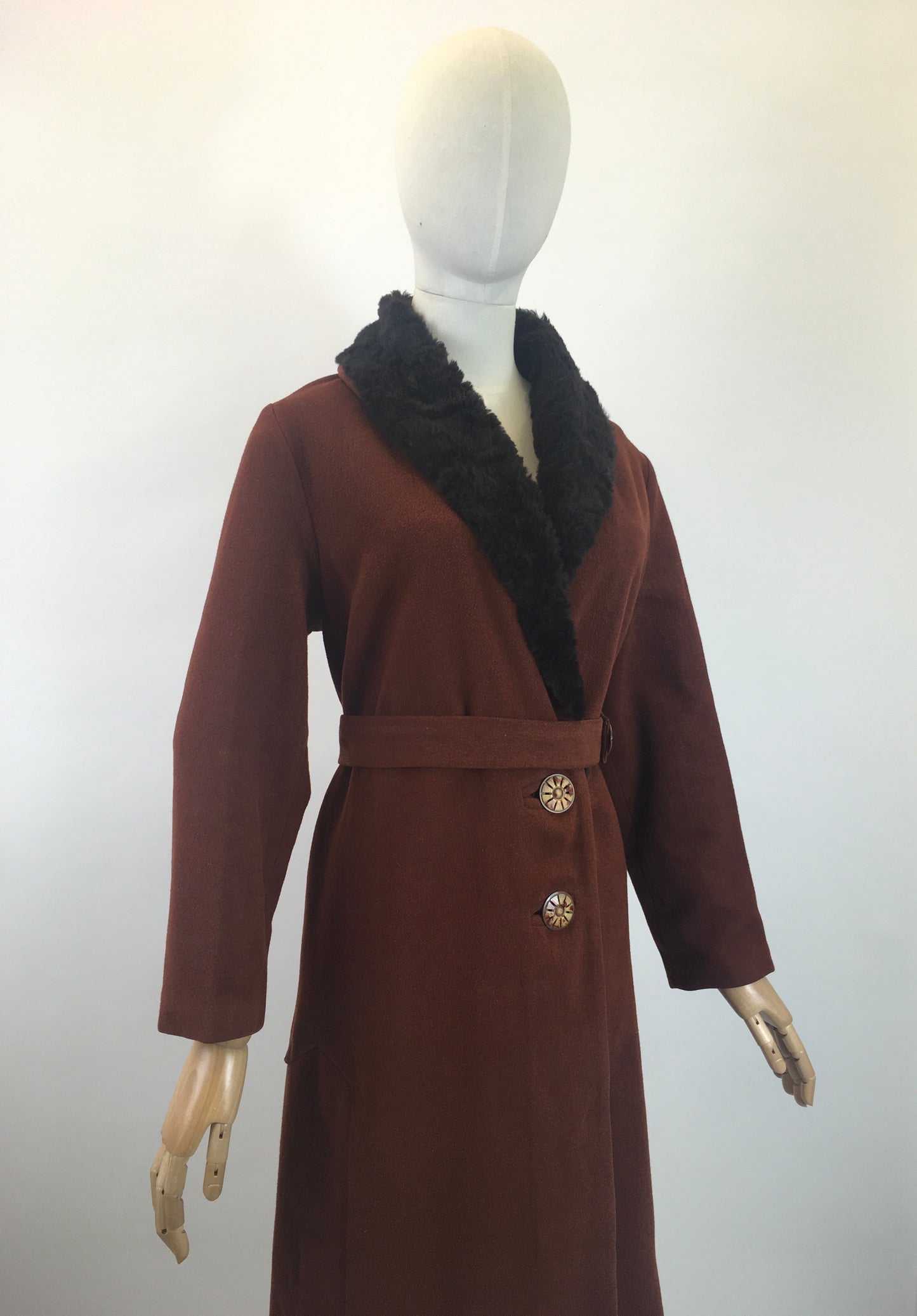 Original Sensational 1920's/ 1930's Art Deco Coat - In A Warm Cinnamon With Rabbit Fur Collar