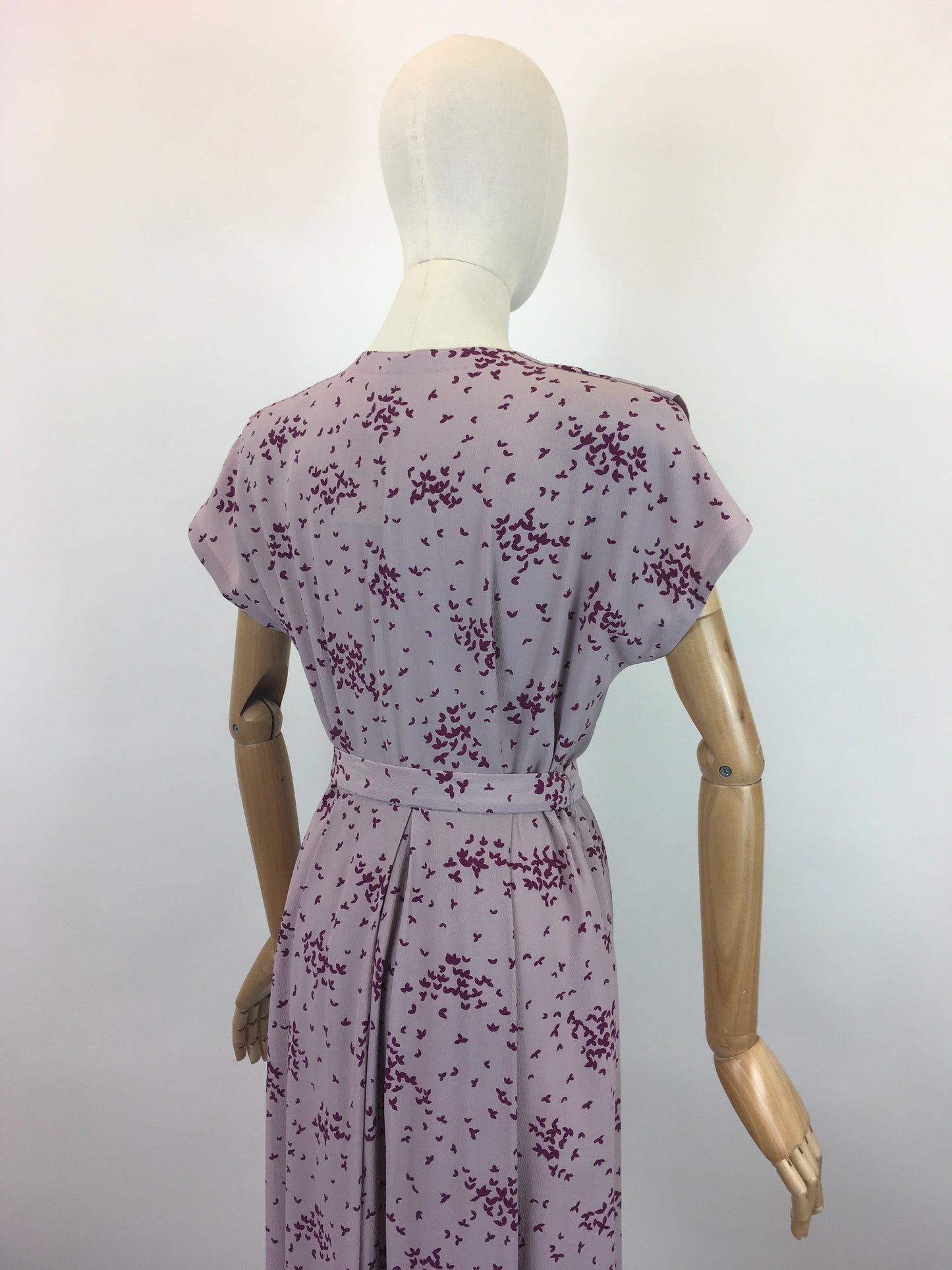 Original 1940's Darling Crepe Dress - In A Delicate Lilac with Berry Coloured Print