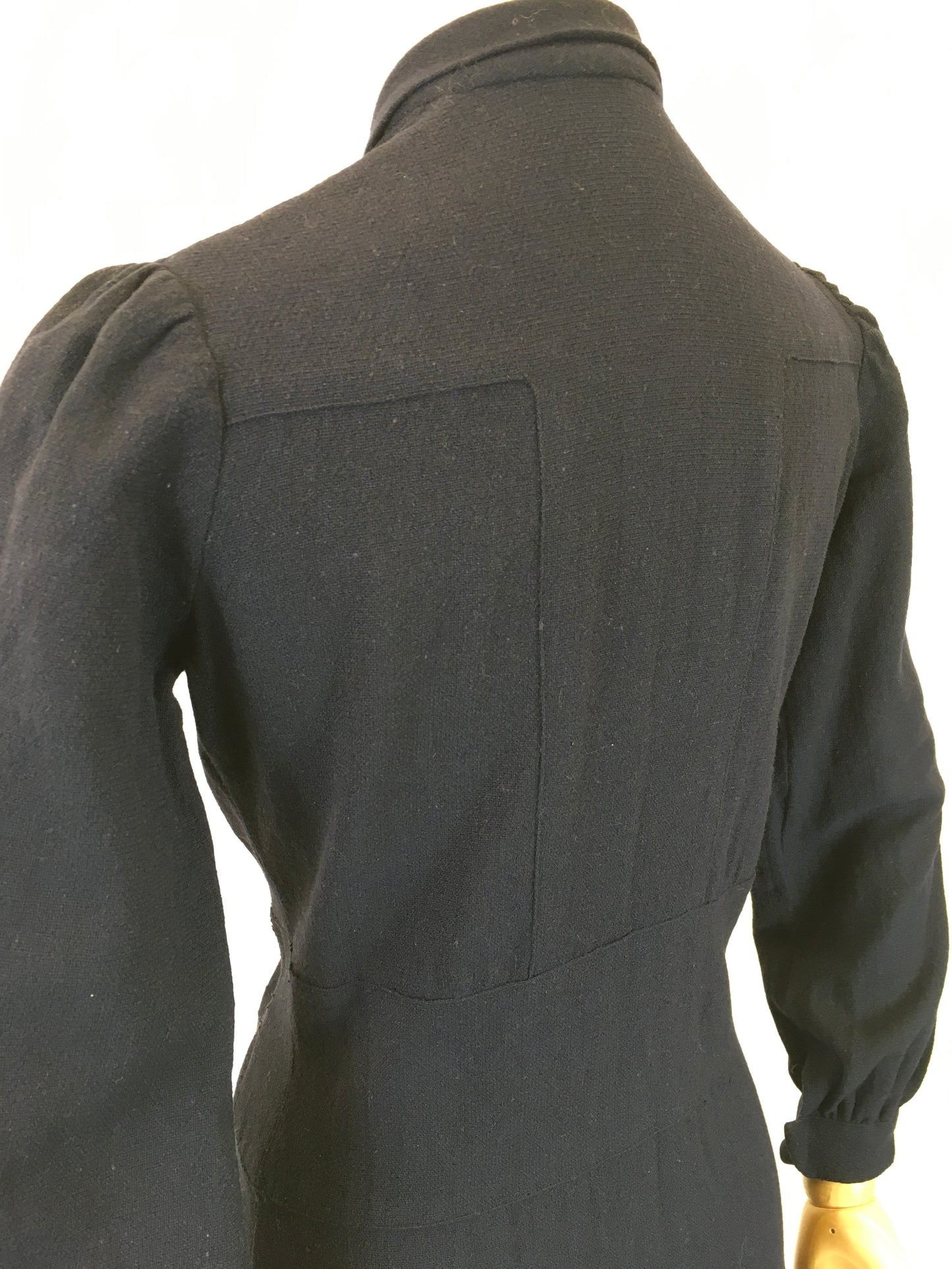 Original 1940’s Fabulous Navy Wool Dress - With Peter Pan Collar, Lattice Work and Pleated Detailing