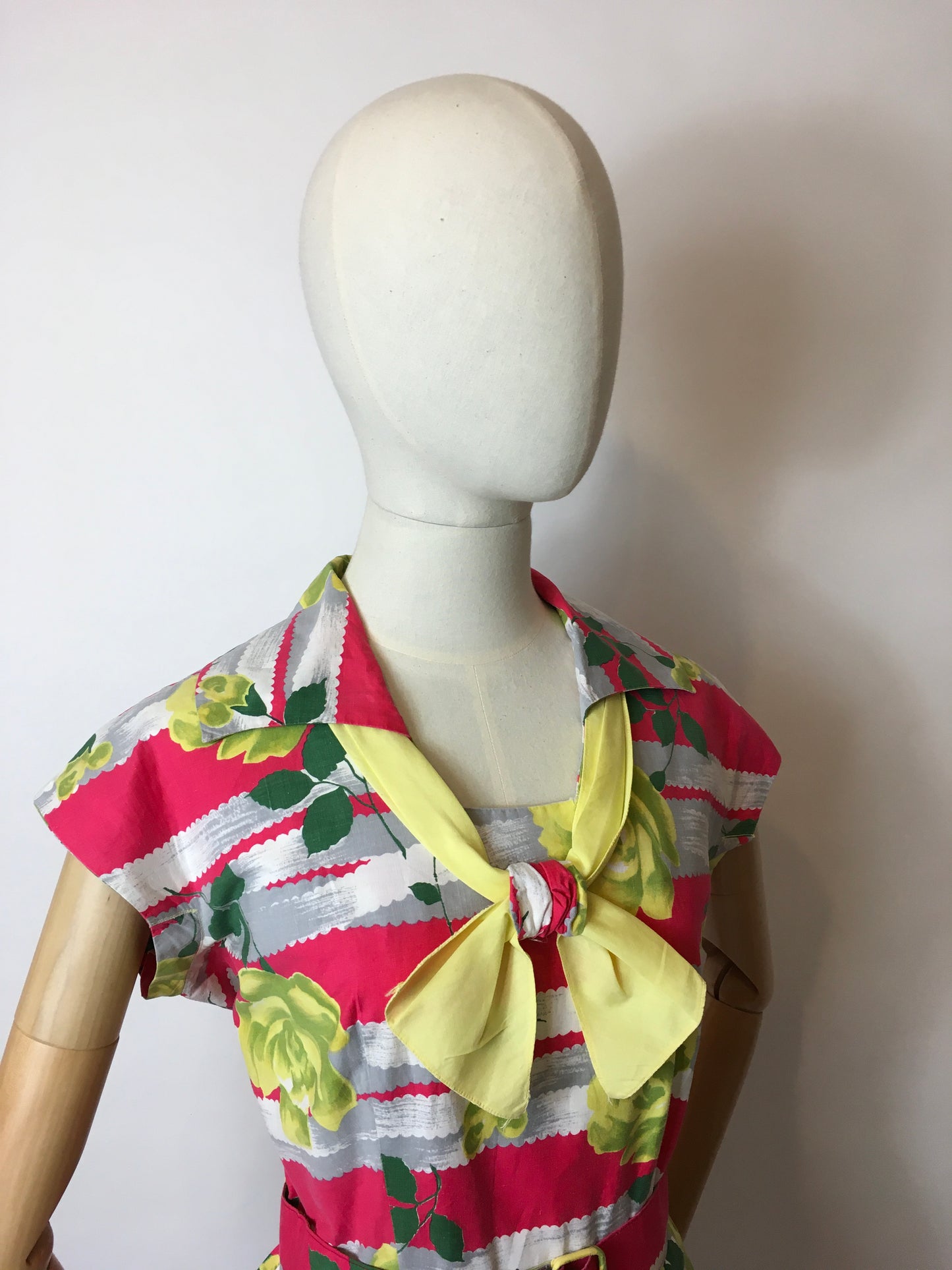Original 1950s Cotton Day Dress - In a Fabulous Floral Cotton in Bright Pinks, Yellows & Greens