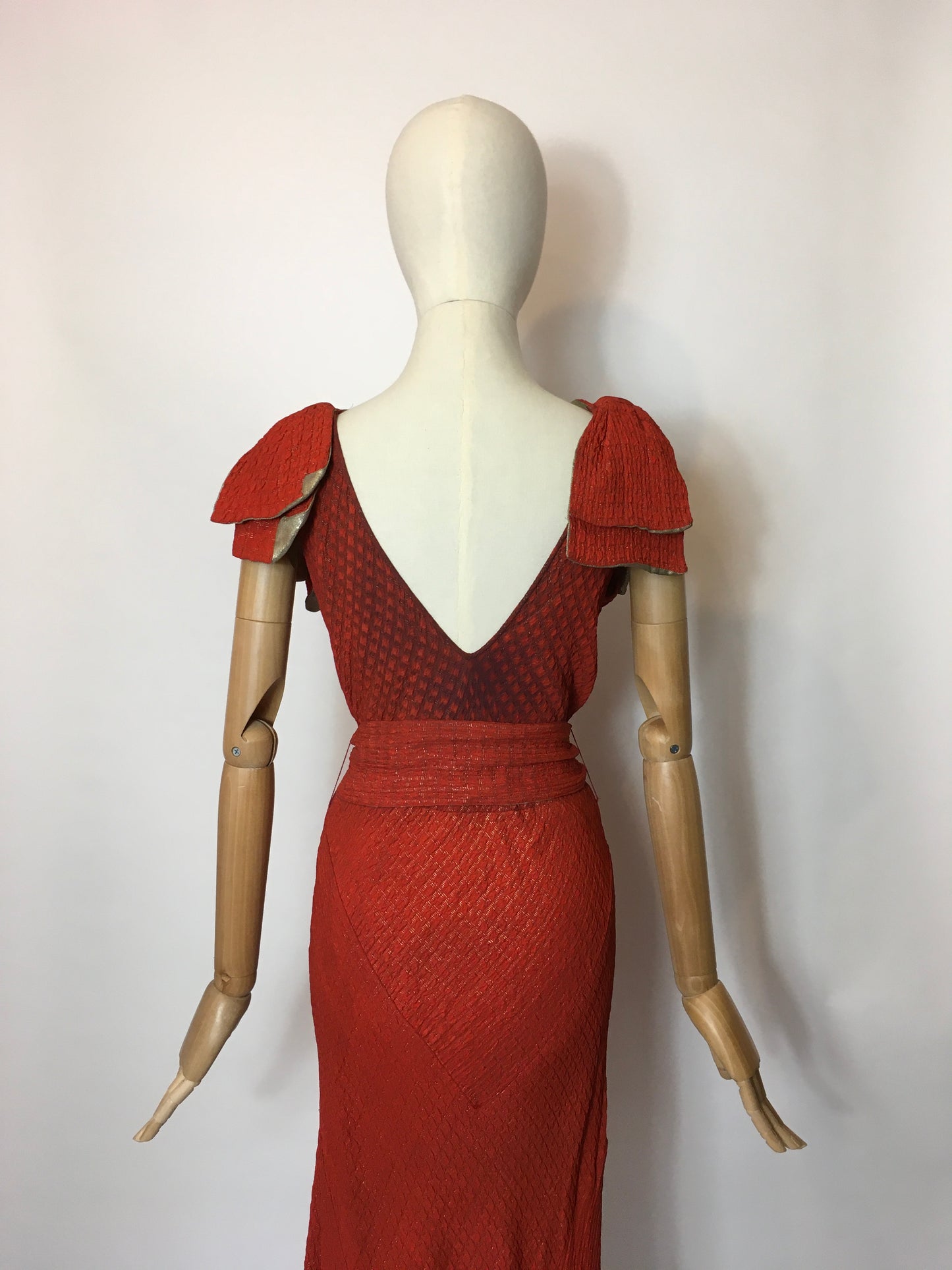 Original 1930’s Stunning Rust and Lame Bias Cut Gown - Festival of Vintage Fashion Show Exclusive