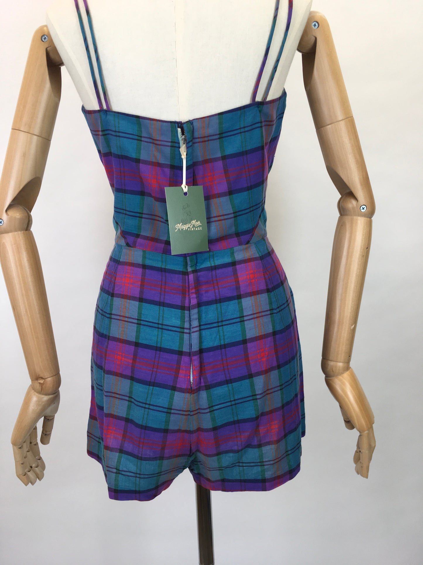 Original 1950s Fabulous Summer Playsuit - In a Gorgeous Plaid With Rich Purple, Reds, Blues and Bottle Greens
