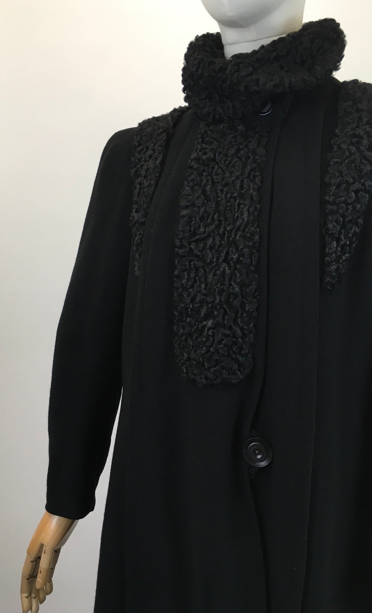 Original 1930's Sensational Black Coat - With Stunning Astrakhan Collar & Yokes