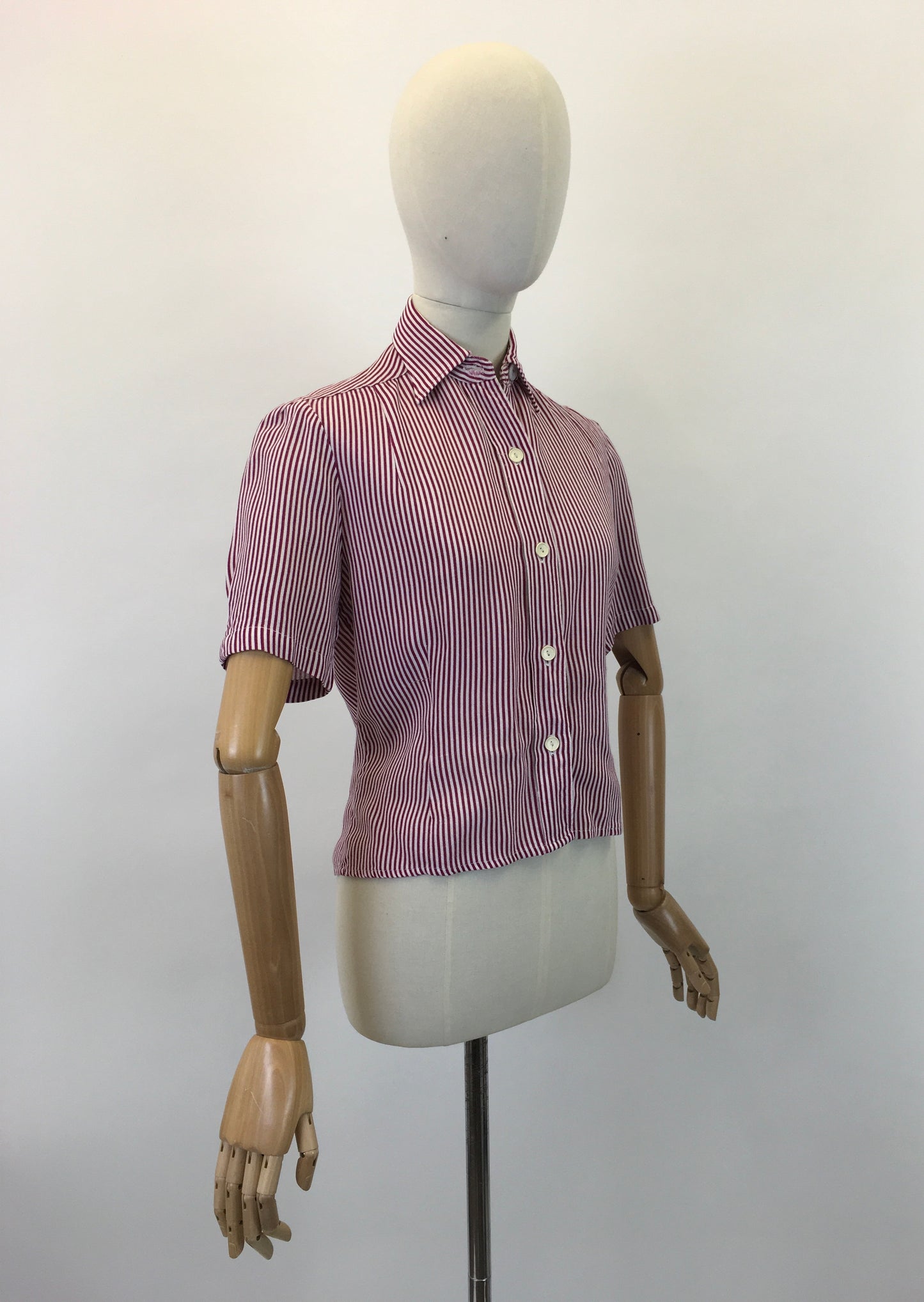 Original 1940's Stunning Utility CC41 Blouse - In Maroon & White Stripe