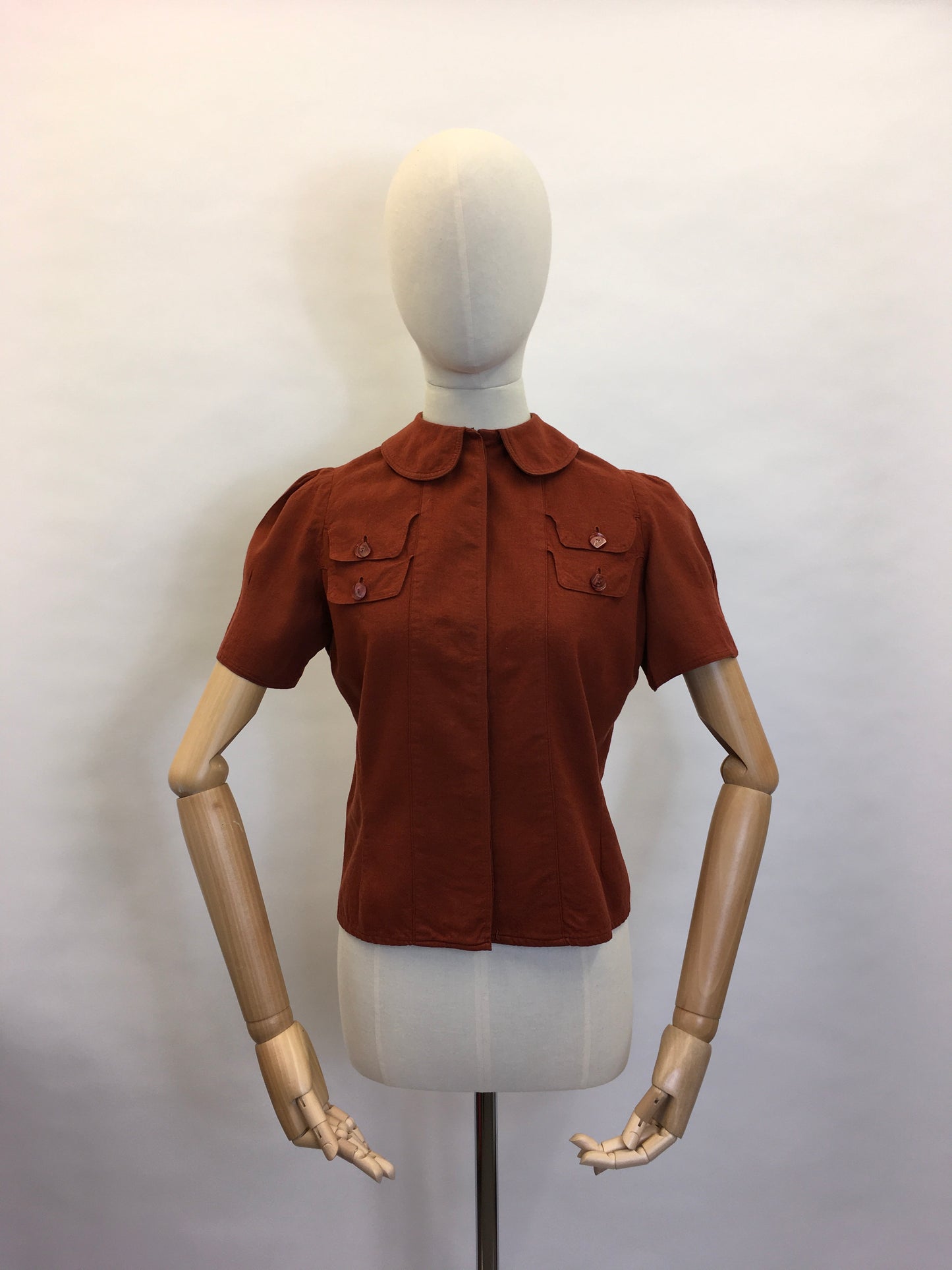 Original 1940’s Rust Blouse - Featuring Amazing Pocket Detailing & Collar