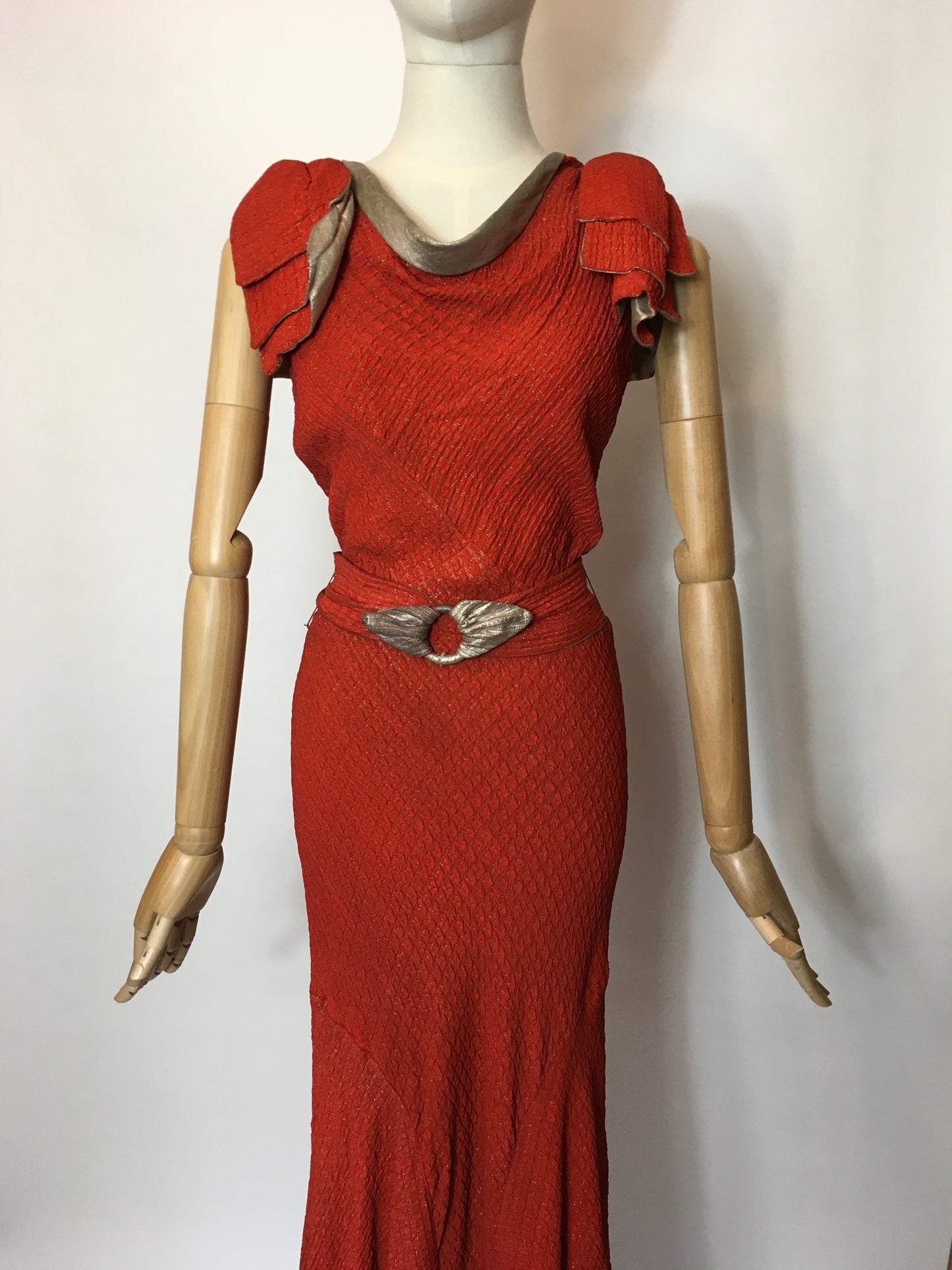 Original 1930’s Stunning Rust and Lame Bias Cut Gown - Festival of Vintage Fashion Show Exclusive
