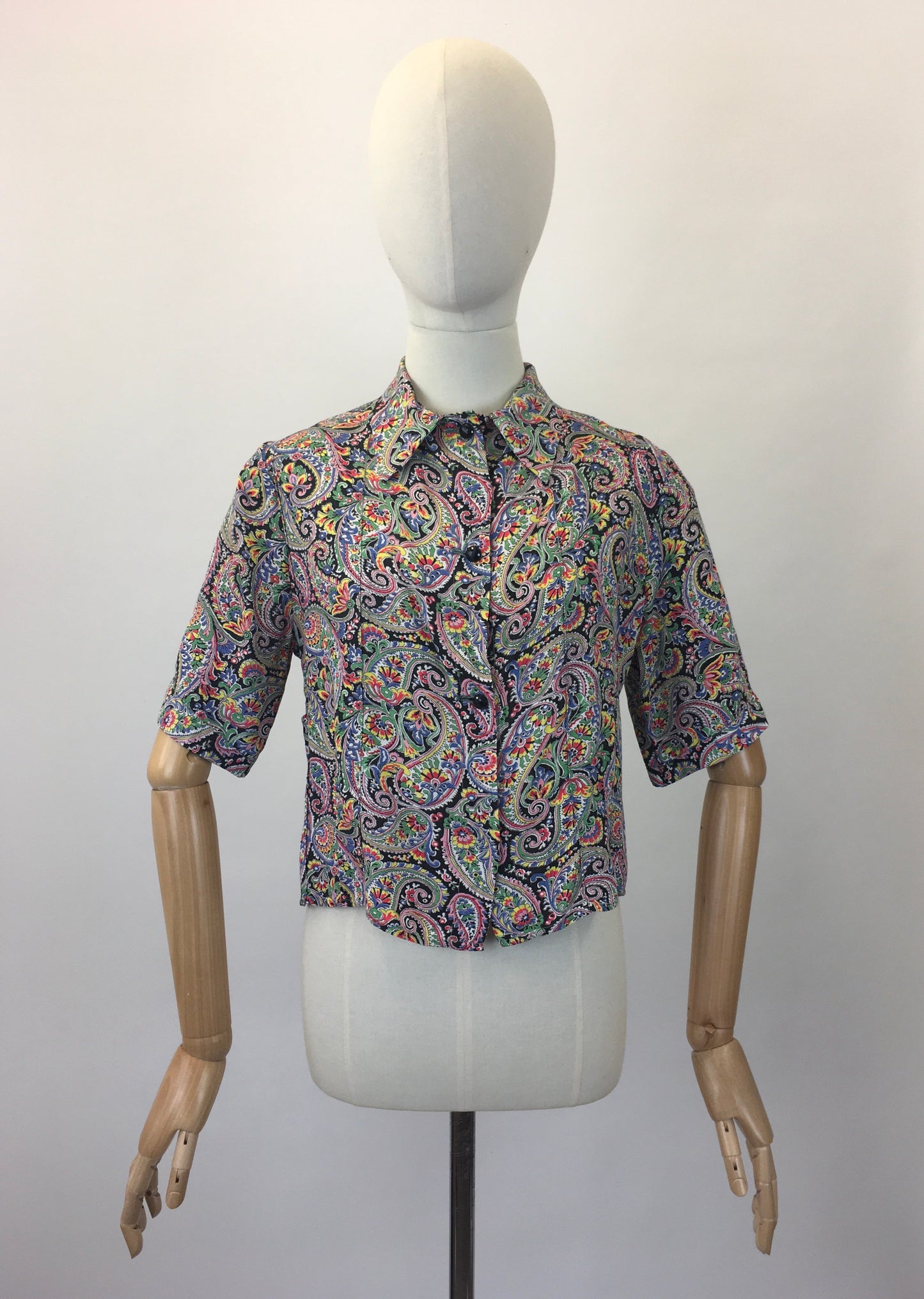 Original 1940's Fabulous Cotton Paisley Print Blouse - In Multi Coloured Brights
