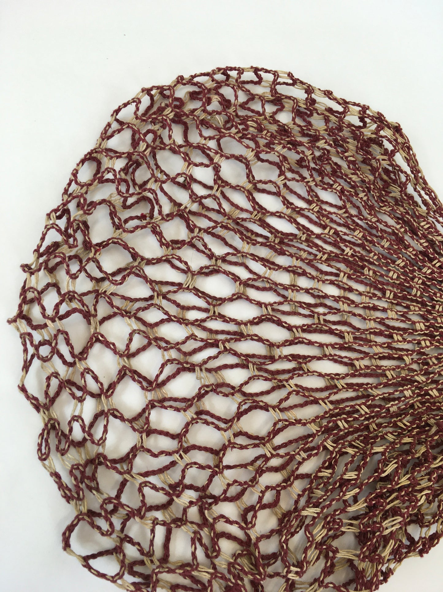 Original 1930’s / 1940’s Burgundy & White String Bag with Leather Handles - A Fabulous Piece Of Nostalgia