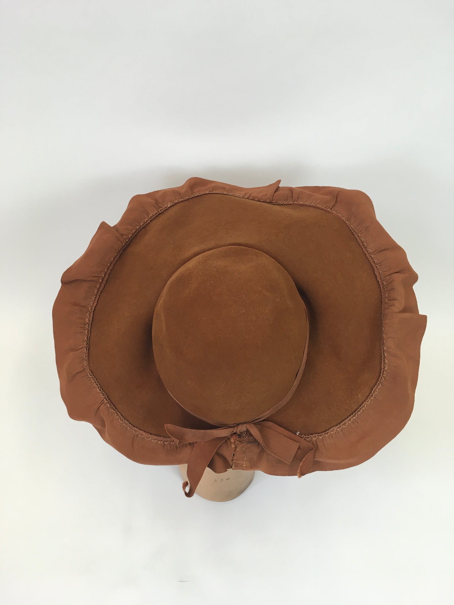 Original 1940's Sensational Brimmed Hat - In Warm Cinnamon With a Ruffled Trim