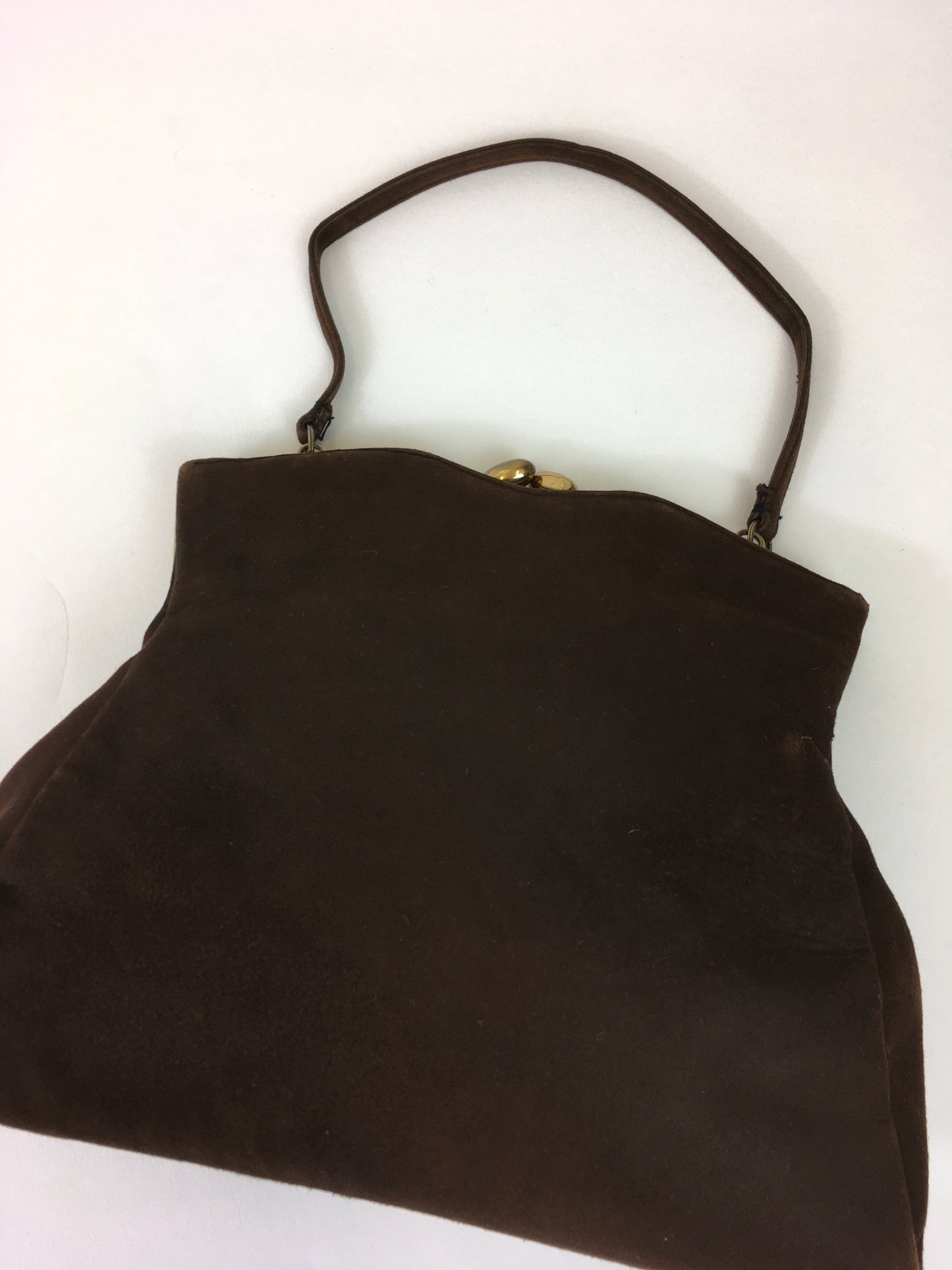 Original 1930s Darling Suede Handbag In Brown - Pleated Detailing To The Front