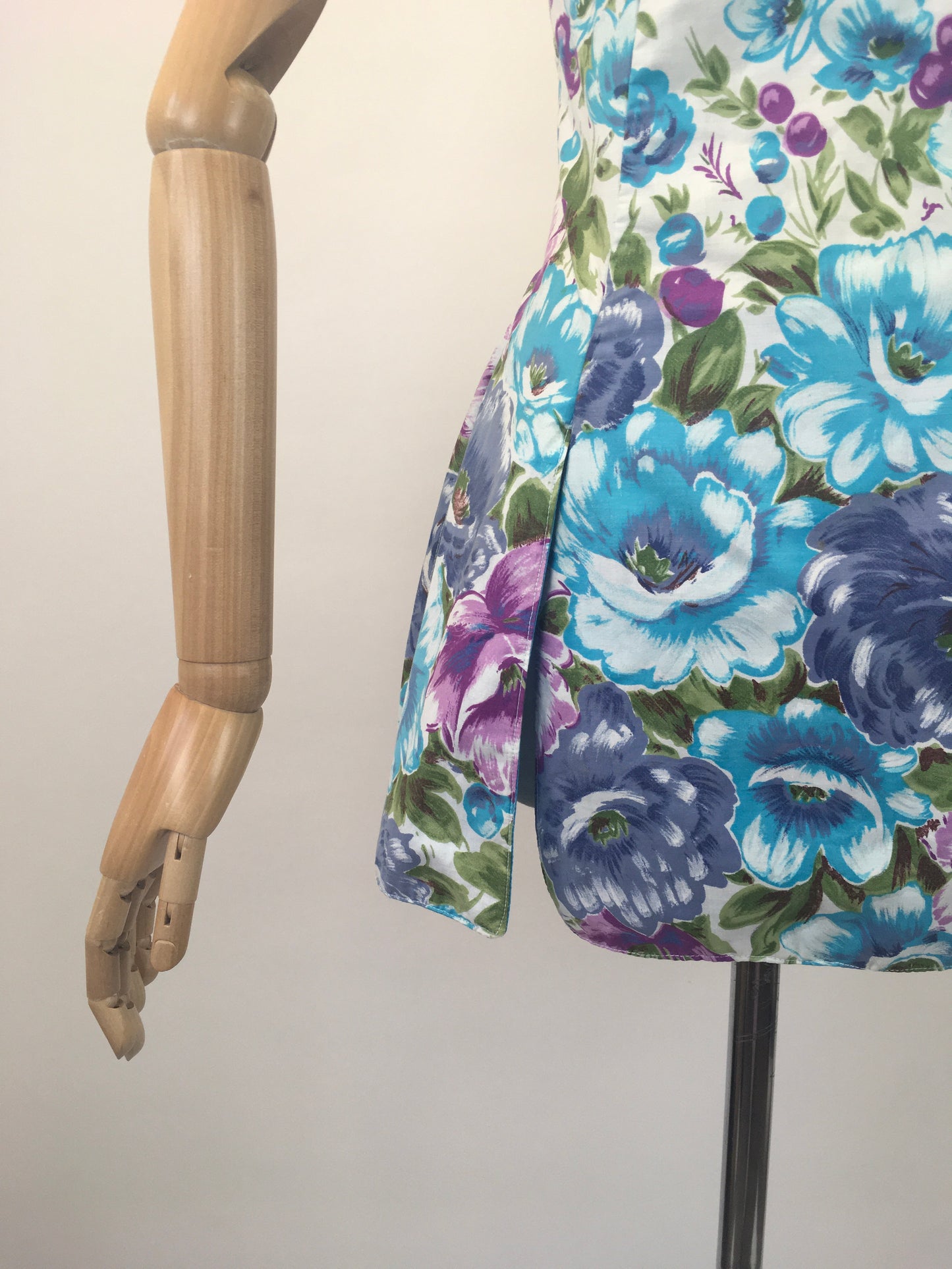 Original 1950's Fabulous Cotton Bathing Top - In Muted Berries, Turquoise and Green Florals