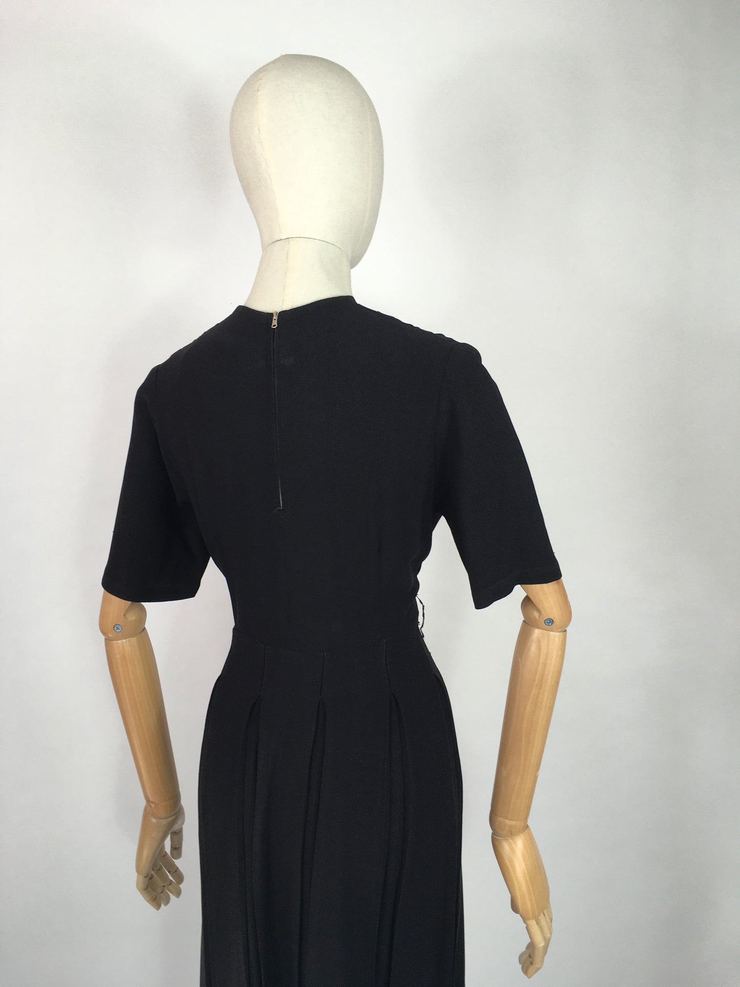 Original 1940’s Black Crepe Dress - With a Lovely Soutache Waist Panel Detailing