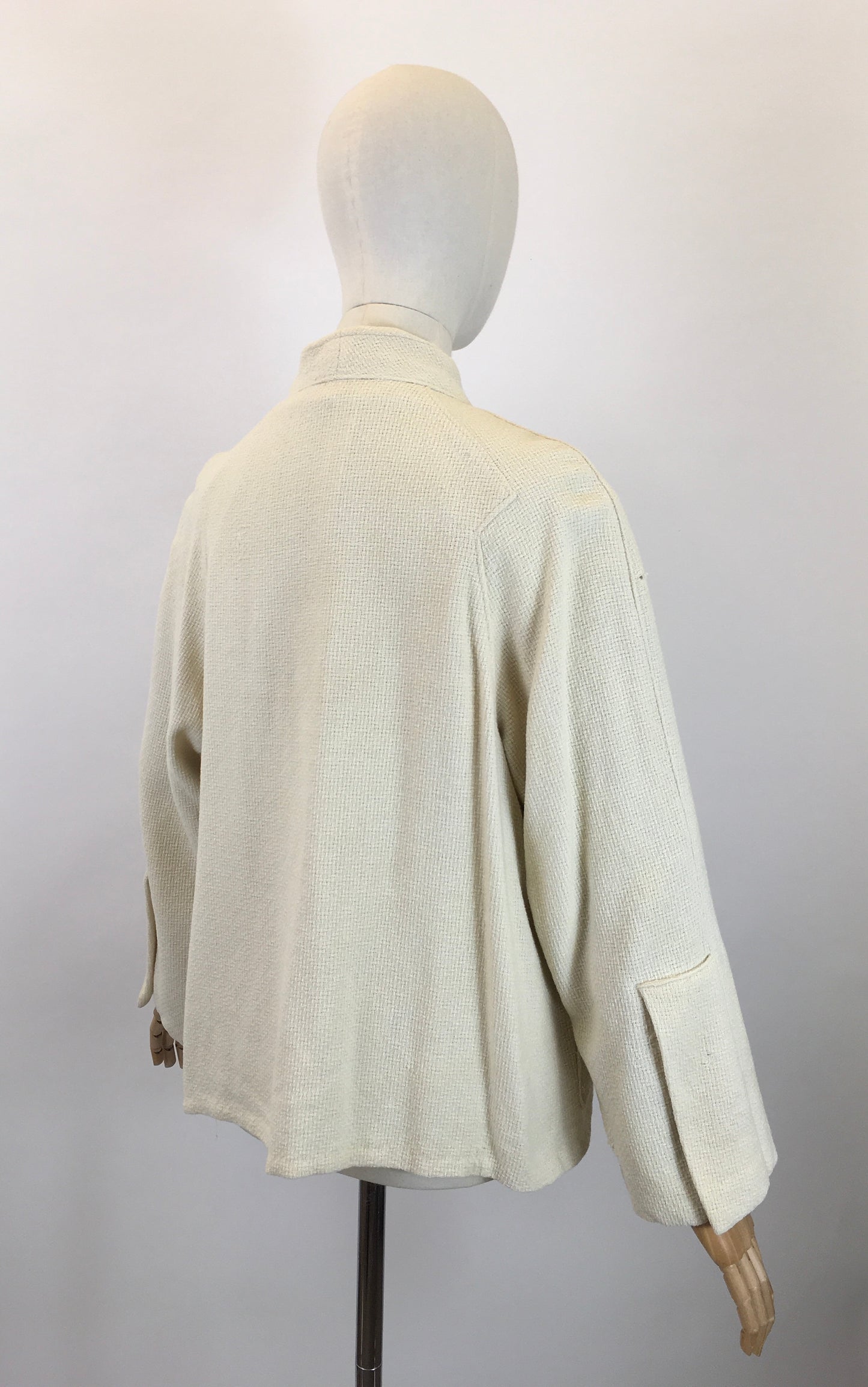 Original Early 1940's Darling Waffle Jacket - In A Light Cream with Deco Details