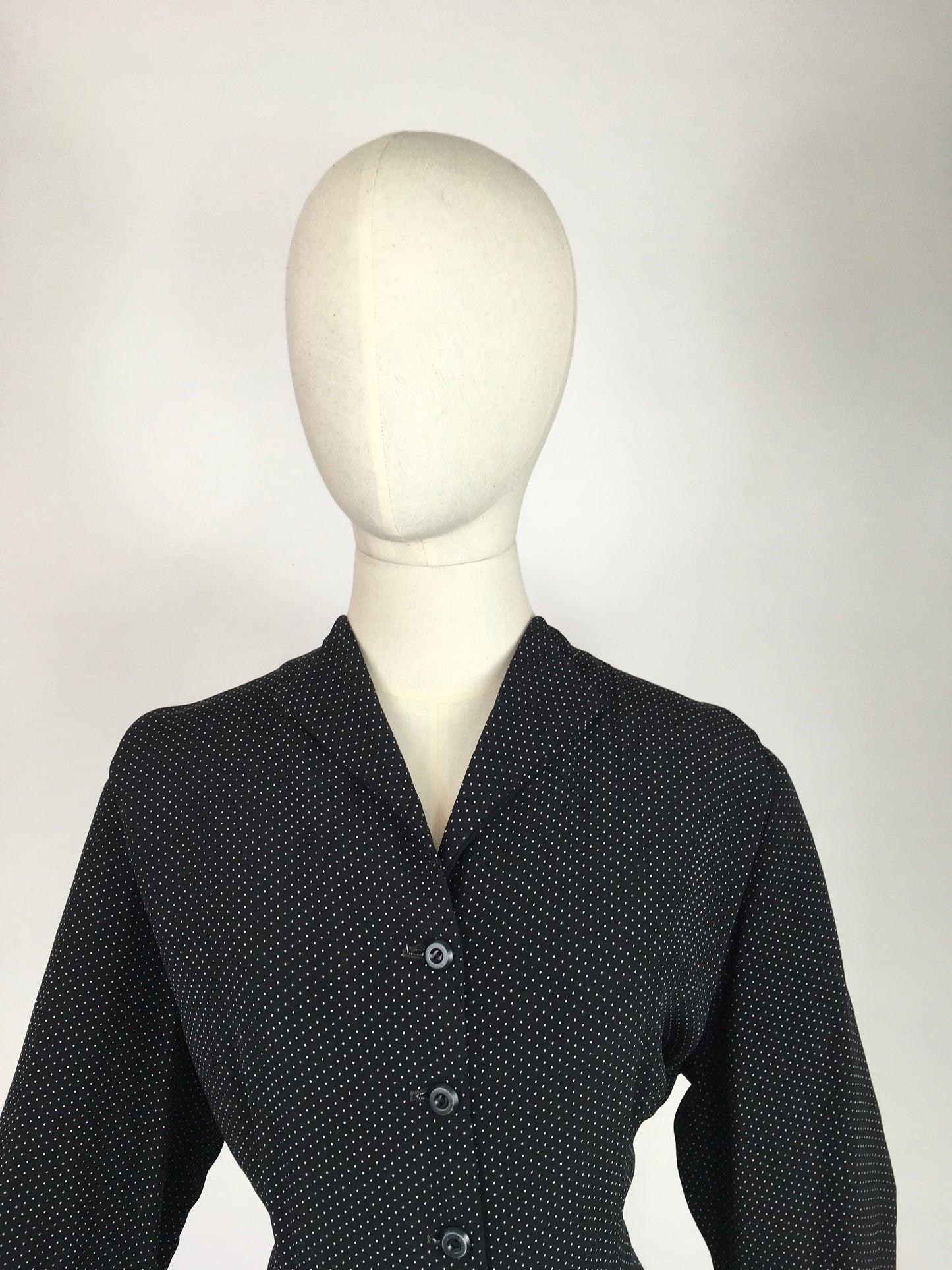 Original 1940’s VOLUP Day Dress - In a Beautifully Classic Black and White Polka Dot Cotton