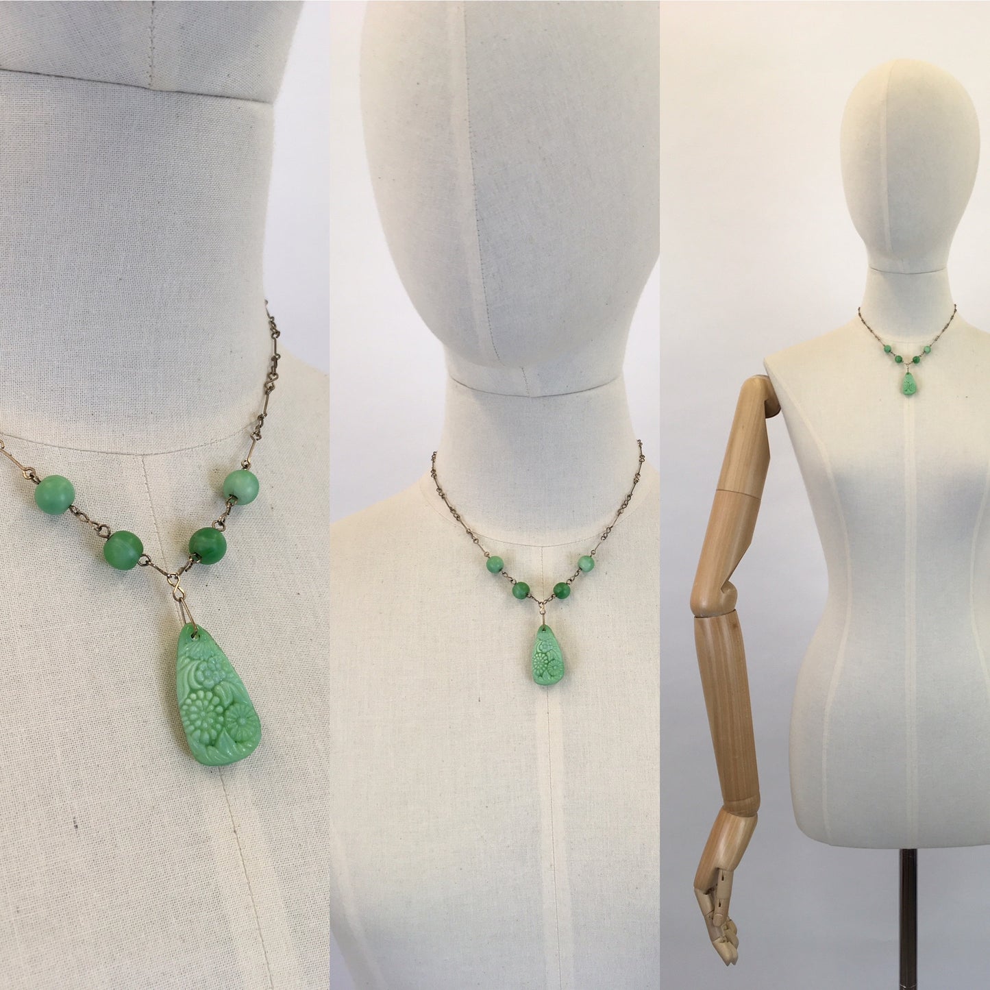 Original 1930s Necklace In The Iconic 30’s Green - Glass Beads and Pressed Glass