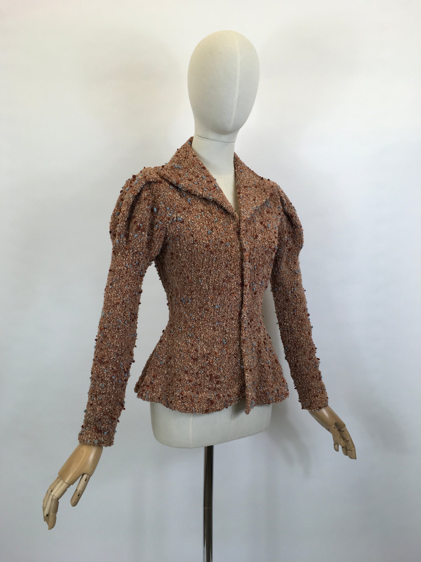 Original Late 1930’s Early 1940’s Knitted Cardigan / Jacket - In Pumpkin Spice, Soft Peach, Cinnamon and Powder Blue