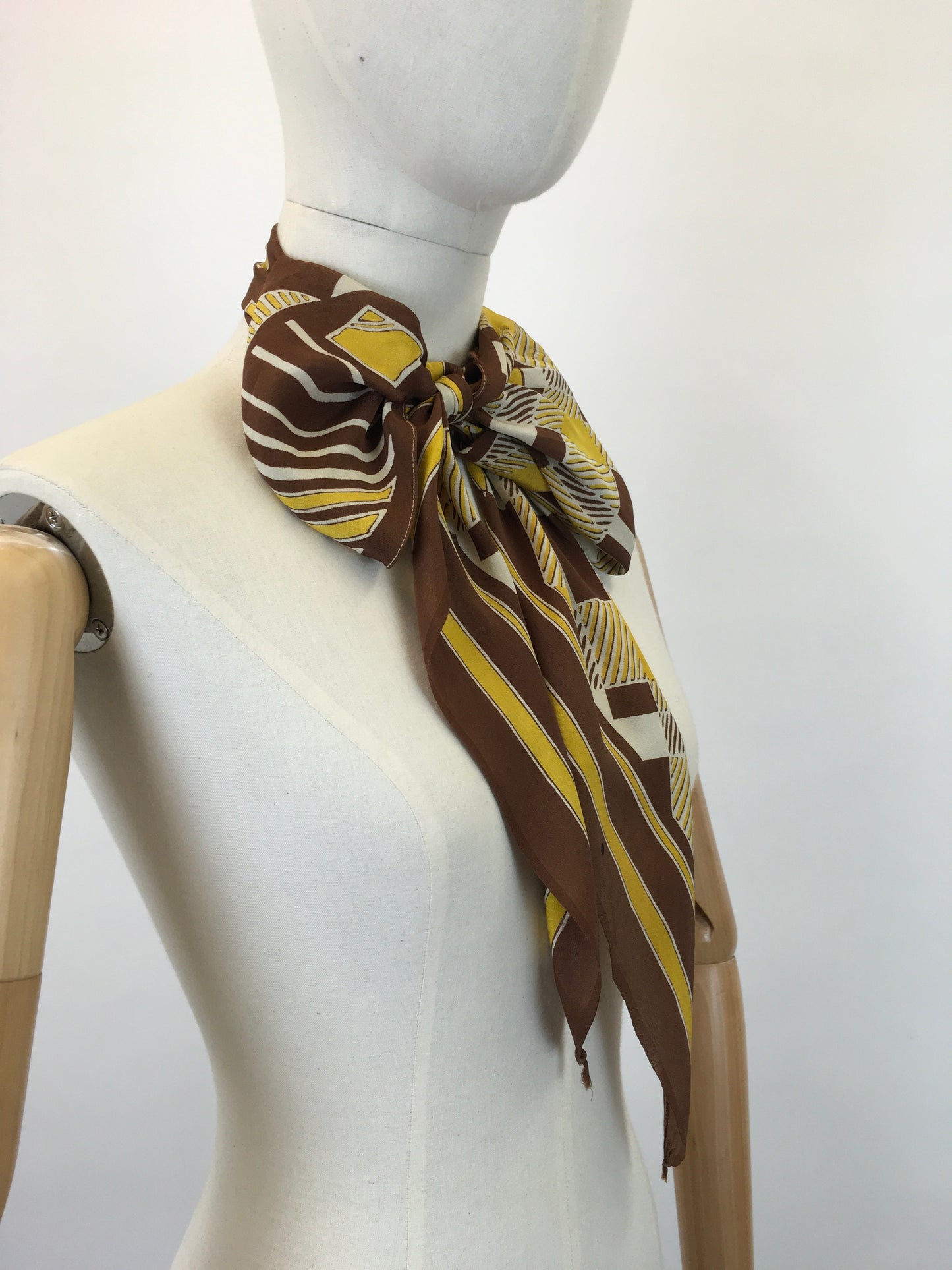 Original 1930’s Rayon Deco Pointed Scarf - In Mustards, Ivory and Warm Brown