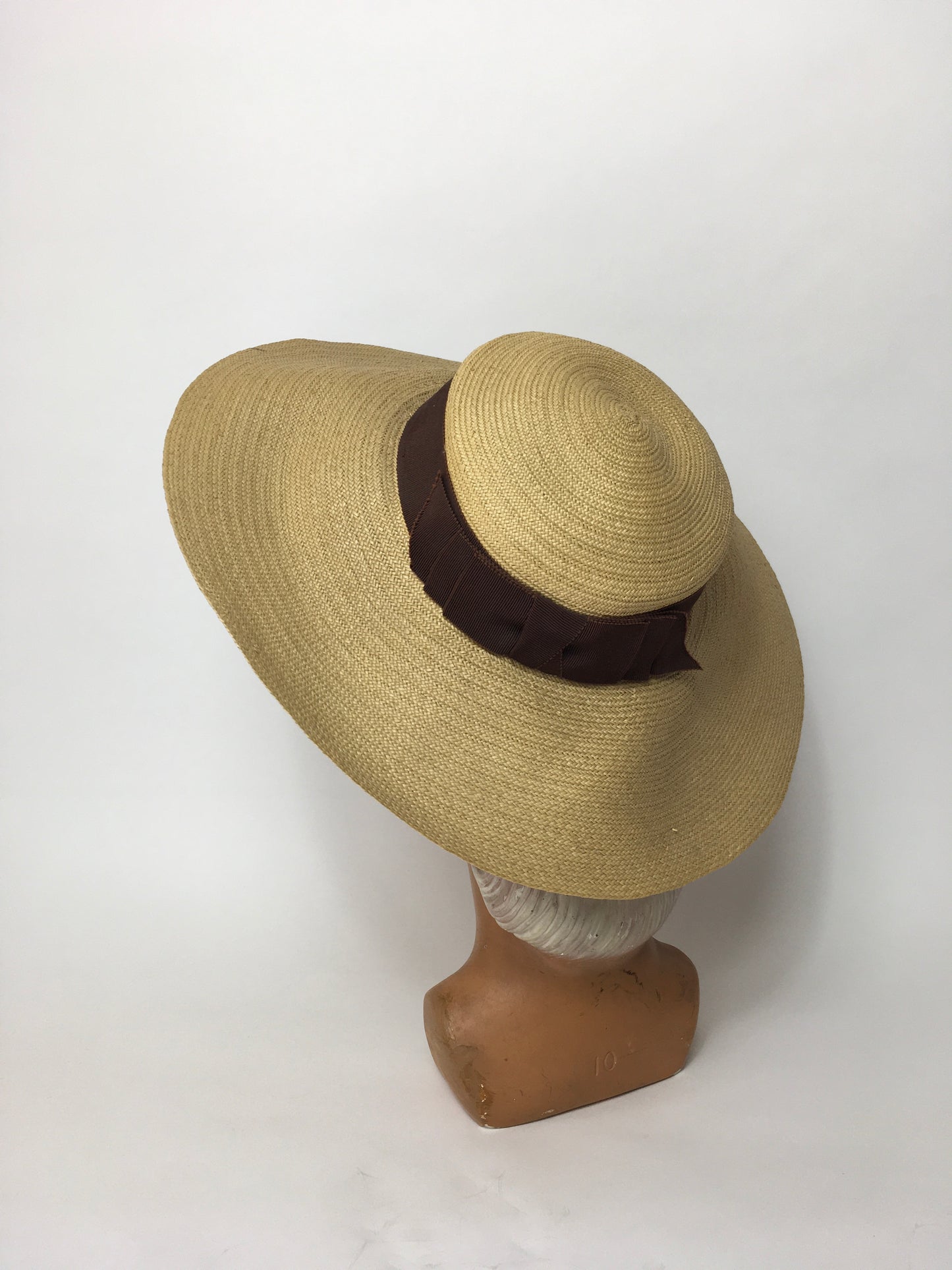 Original 1930’s Straw Hat with Brown Grosgrain Ribbon Trim - A Festival Of Vintage Fashion Show Exclusive
