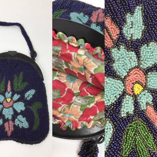 Original Early 1920’s Beaded Handbag - In an Exquisite Colour Palette of Rich Blues, Greens, Turquoise, Powdered Blush and Yellow