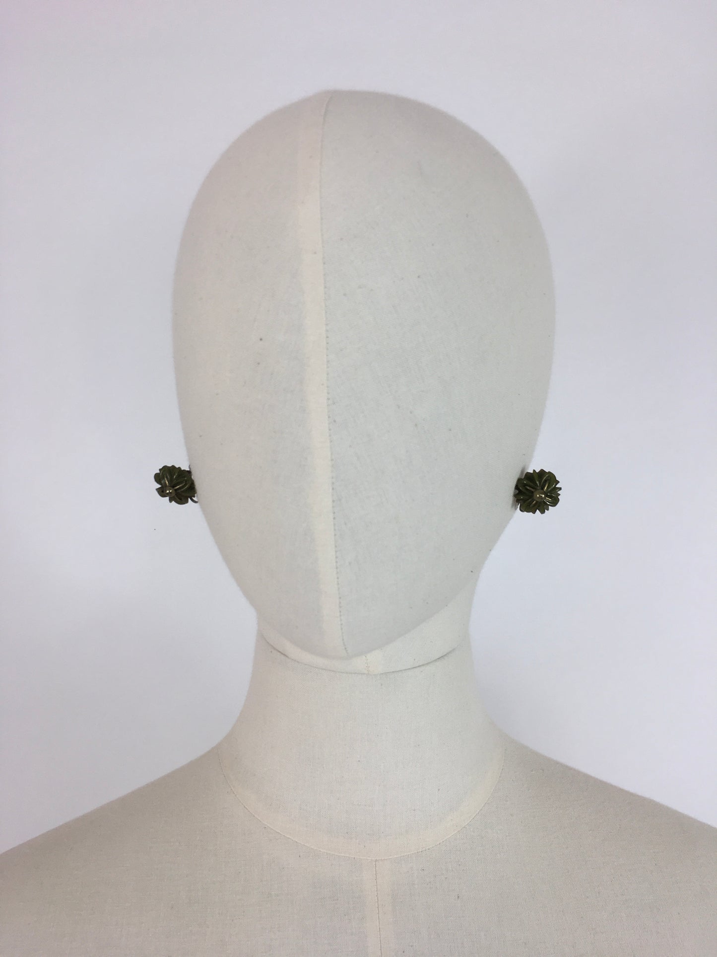 Original 1940s Screw Back Earrings - Green Bakelite And Metal Flowers