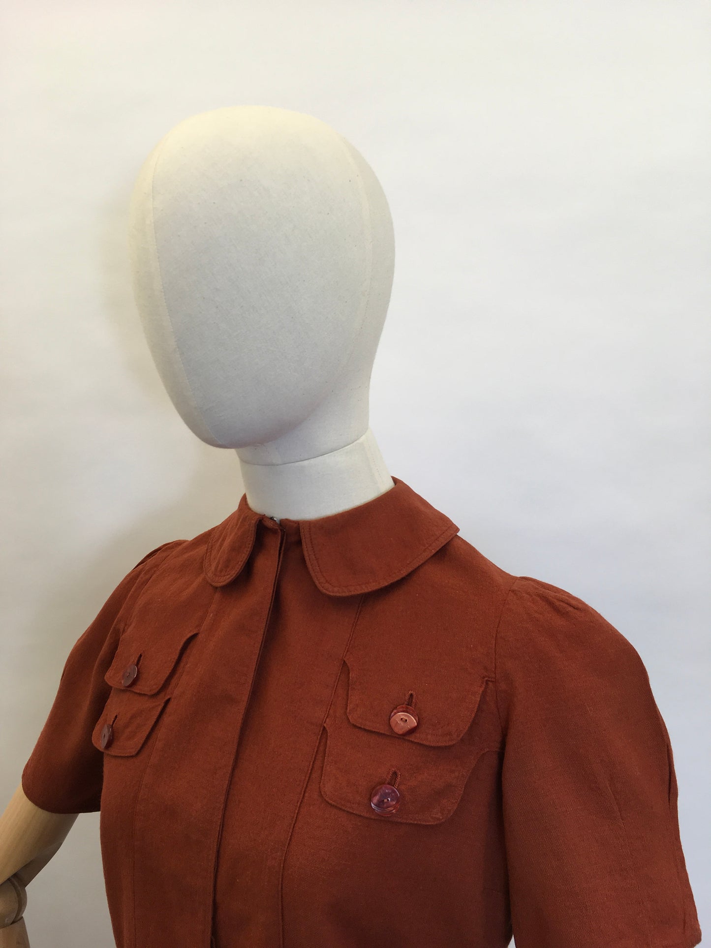 Original 1940’s Rust Blouse - Featuring Amazing Pocket Detailing & Collar
