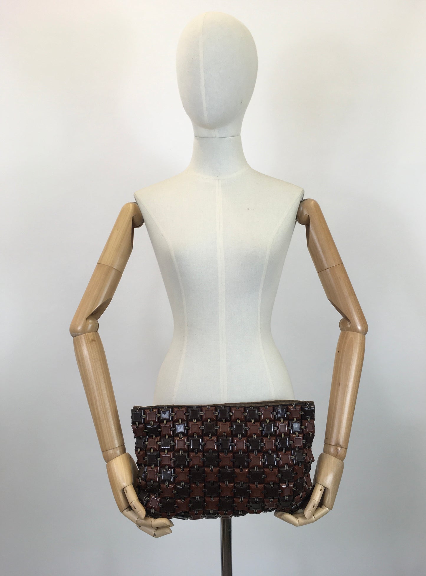Original 1940's Stunning Plastiflex Clutch Handbag - In A Two-Tone Nutmeg & Chocolate