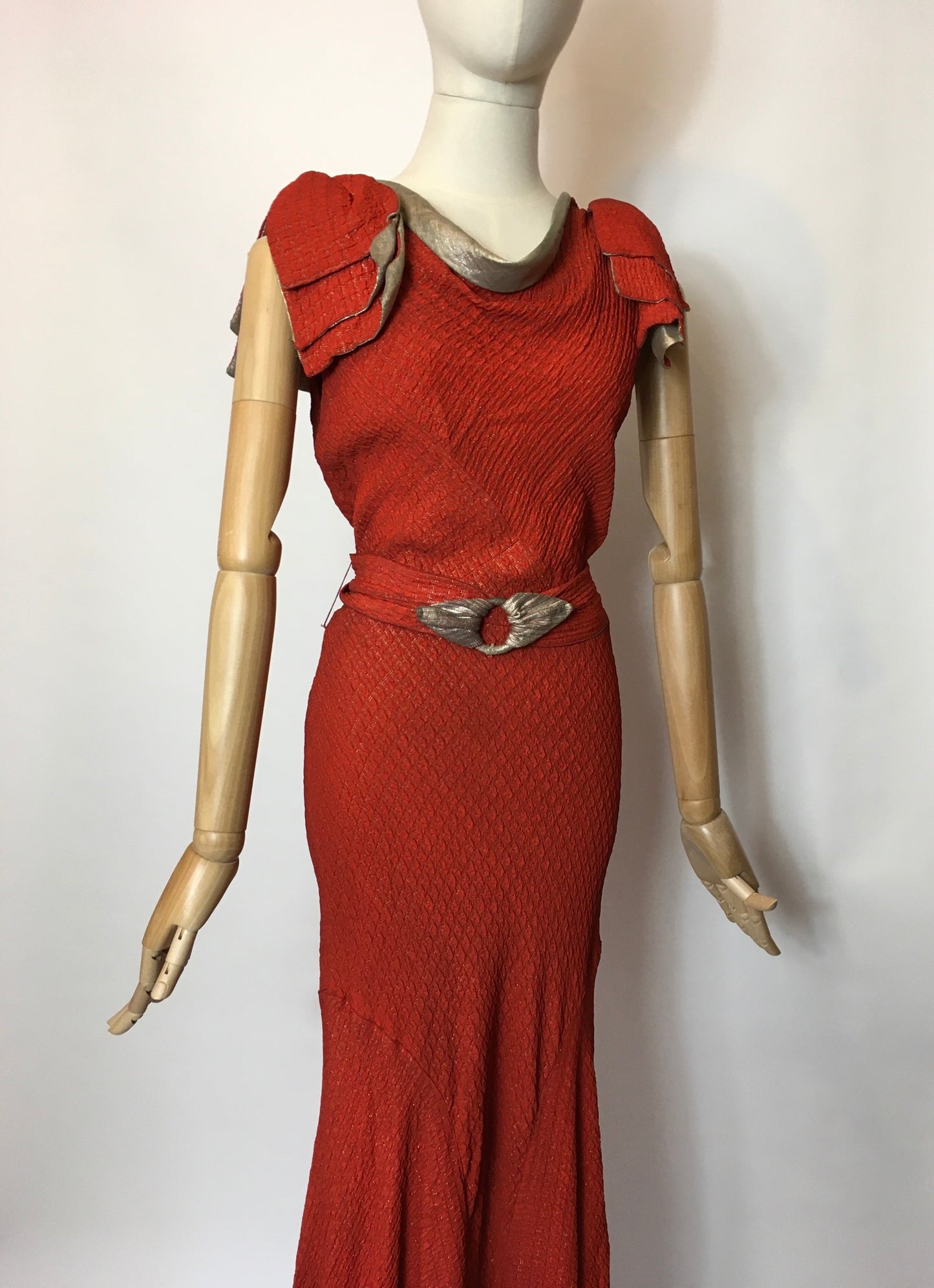 Original 1930’s Stunning Rust and Lame Bias Cut Gown - Festival of Vintage Fashion Show Exclusive