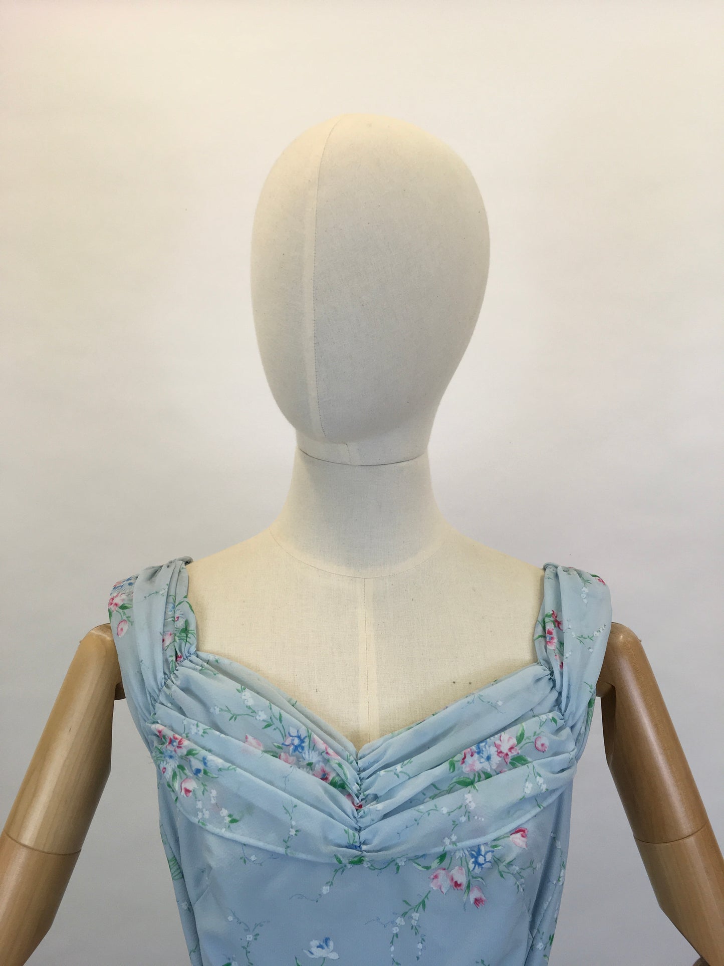 Original 1950’s Darling Full Length Prom Dress - In A Lovely Powder Blue Floral Tulle.