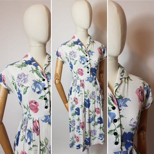Original 1940’s Darling St. Michael Day Dress - In. A Pretty Pastel Colour Palette