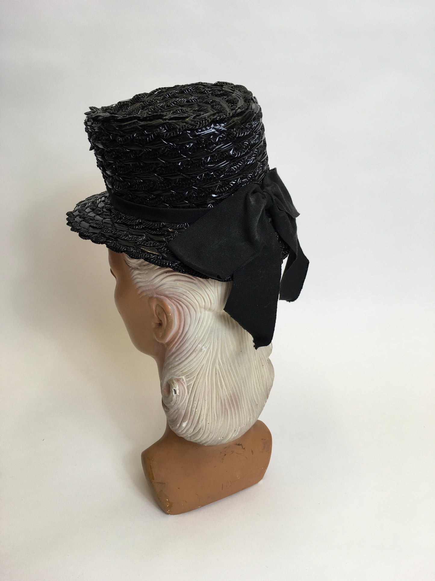 Original 1940’s Black American Topper Hat - Fabulous Iconic Shape With Grosgrain Bow