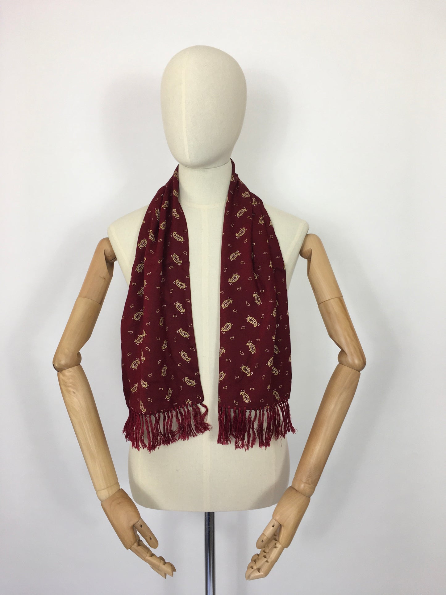 Original 1940’s Mens Scarf - In a Lovely Burgundy, Yellow & Black Paisley Print