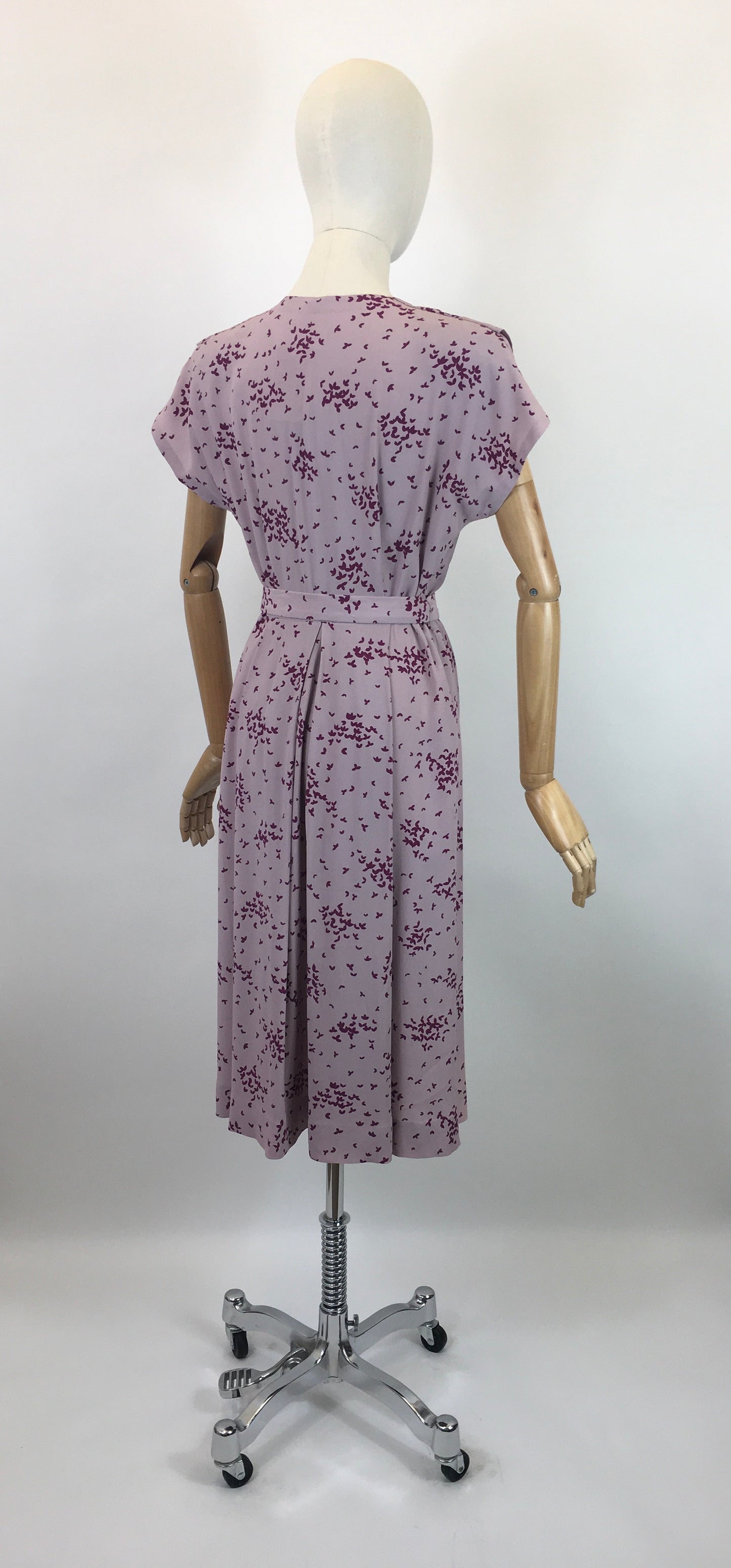 Original 1940's Darling Crepe Dress - In A Delicate Lilac with Berry Coloured Print