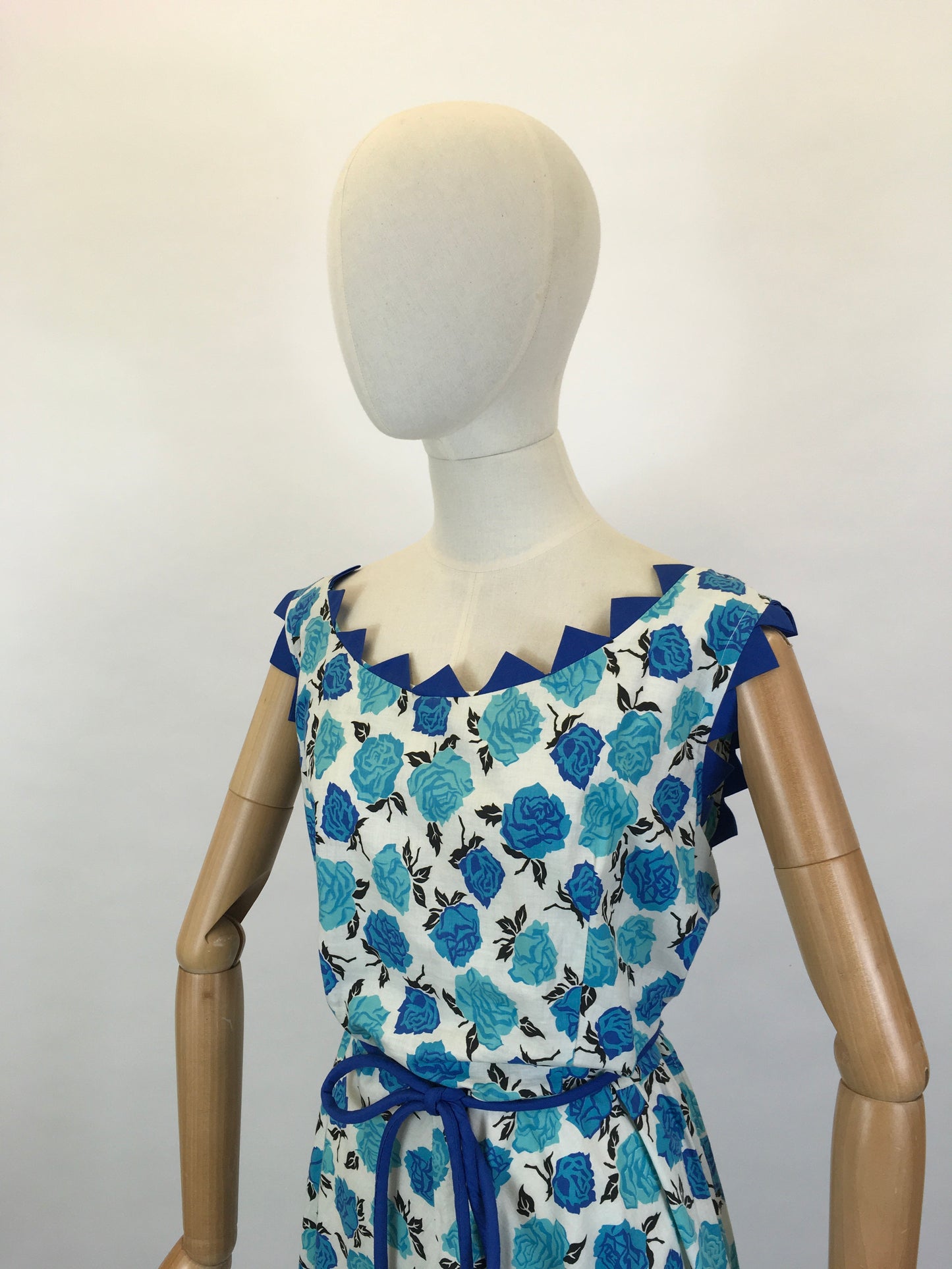 Original 1950’s VOLUP Cotton Day Dress - In A Stunning Blue Floral with Contrast Detailing
