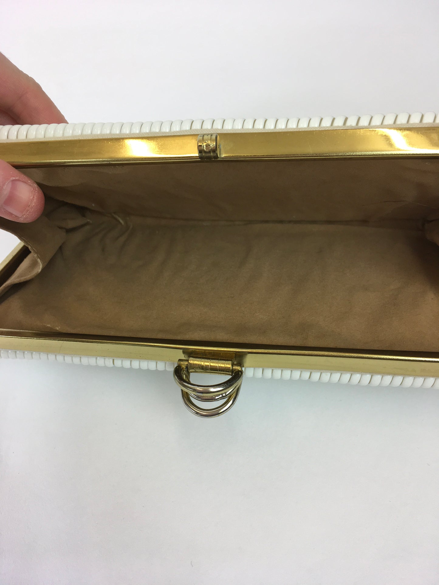Original 1950s STUNNING White Telephone Cord Clutch Bag - Lovely Gold Frame Detailing