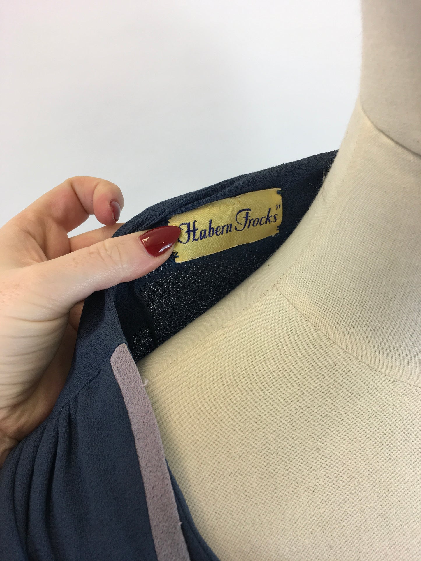 Original 1940's Sublime Two Tone Crepe Dress With Illusion Cape - In Contrast Airforce & Powder Blue