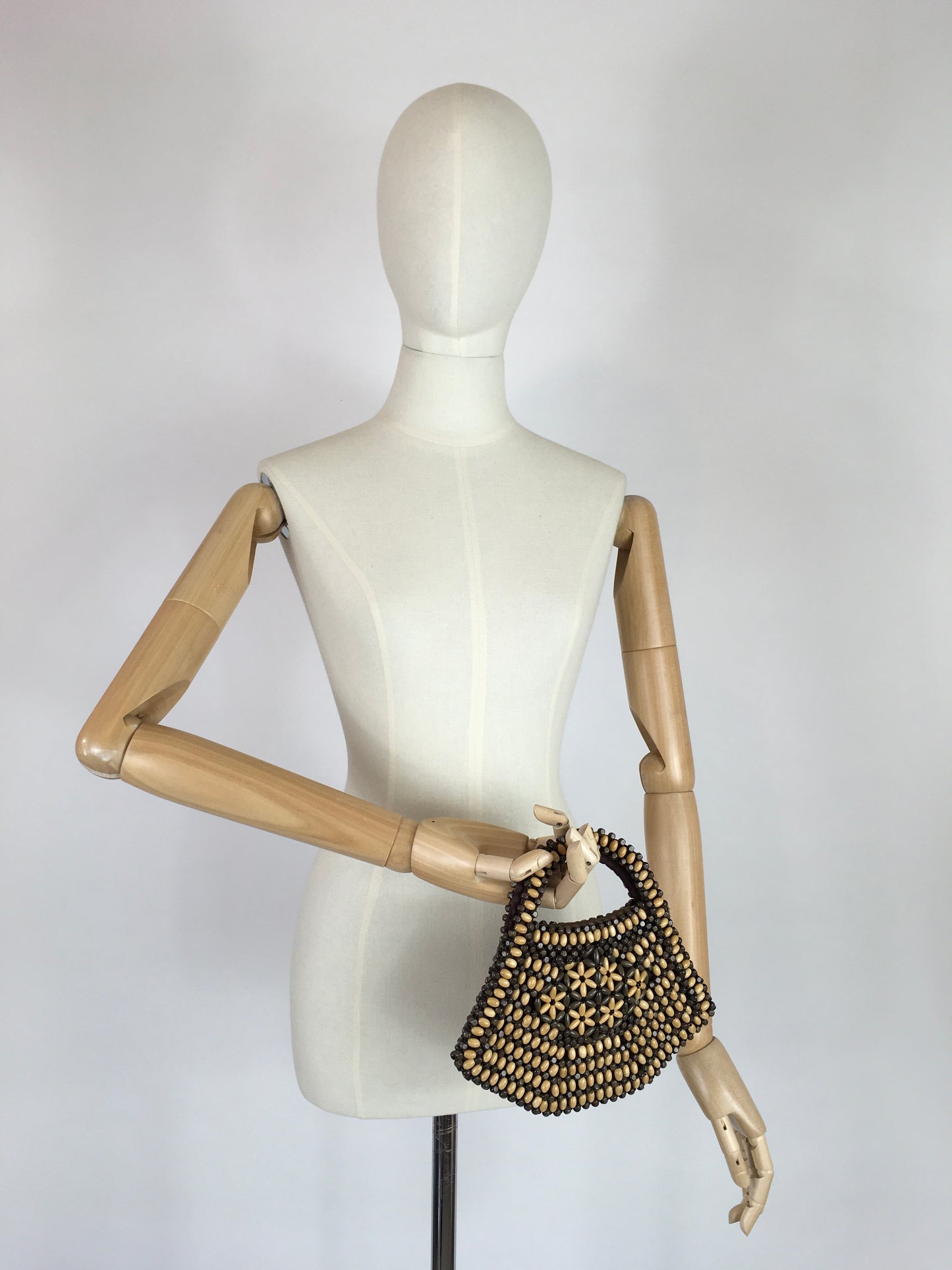 Original 1940’s Wooden Beaded Bag - In A Fabulous Shape with 2 tone beadwork