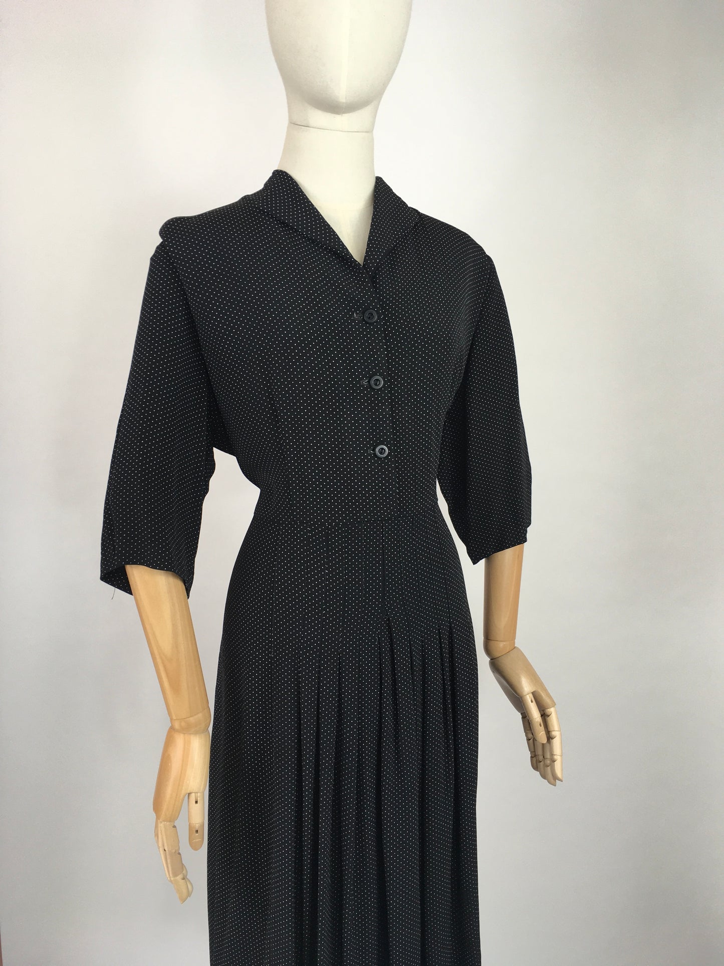 Original 1940’s VOLUP Day Dress - In a Beautifully Classic Black and White Polka Dot Cotton