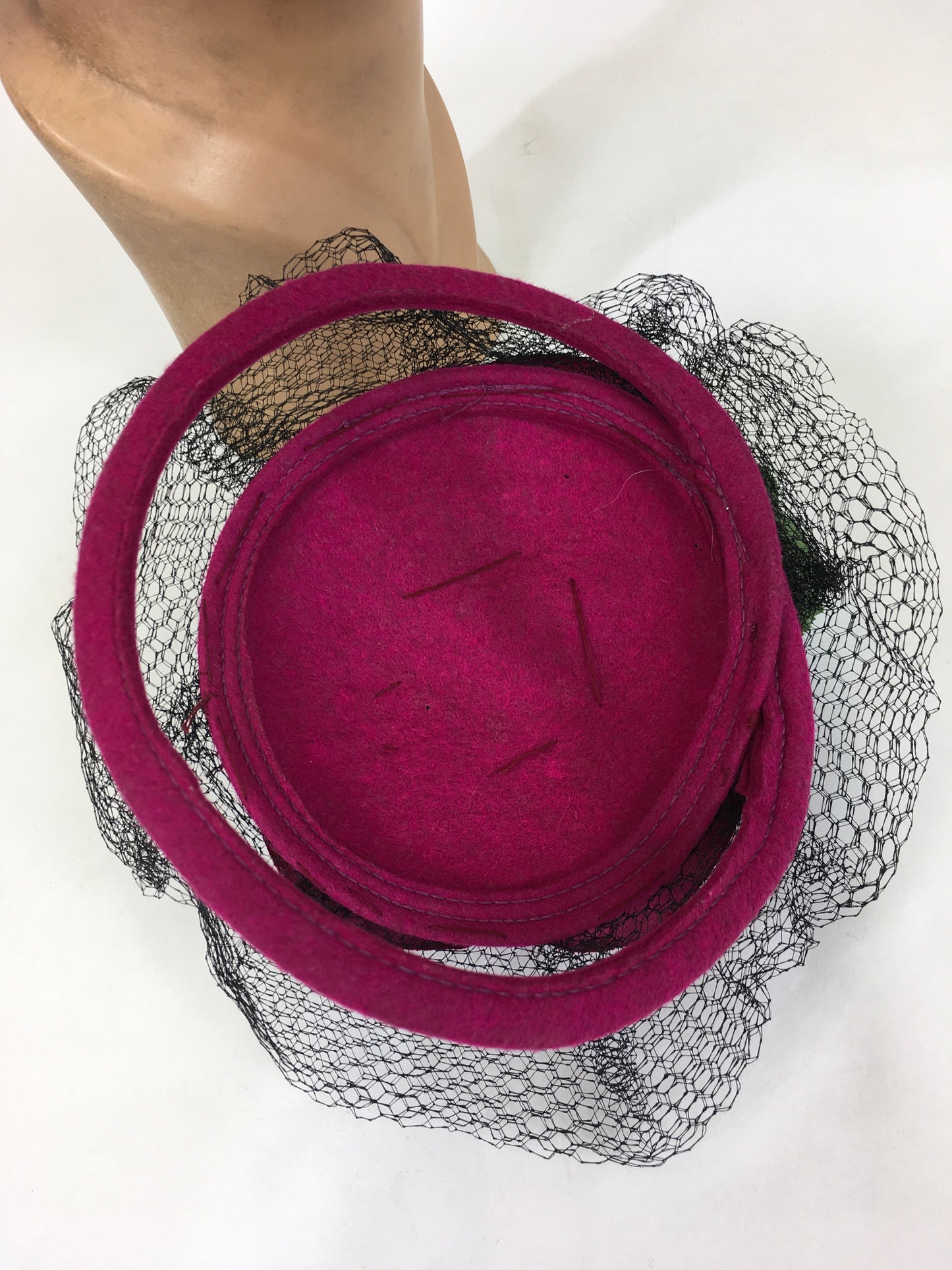 Original 1940’s Stunning Toy Topper Tilt Hat - In Cerise Pink with Floral Millinery and Veiling