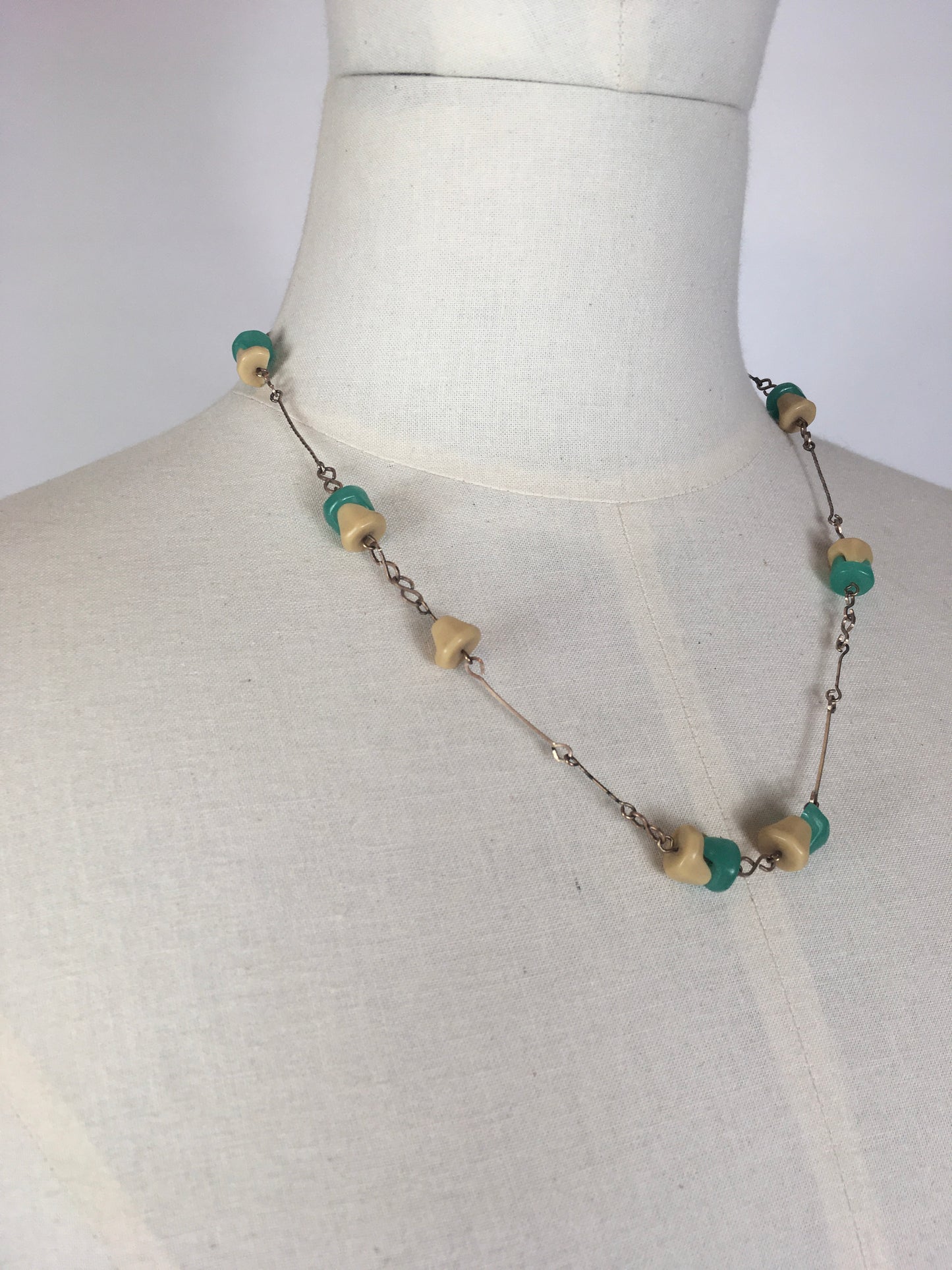 Original 1930’s Deco Necklace - In Turquoise Blue, Cream & Silver