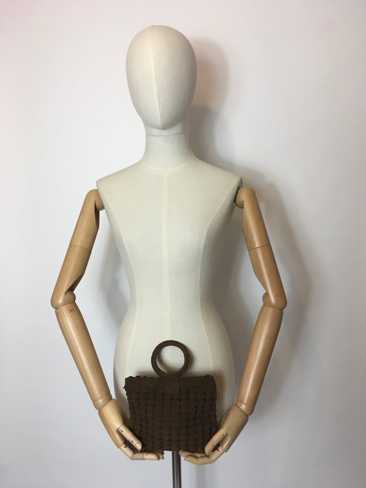Original 1930’s Brown Popcorn Crochet Handbag - Festival of Vintage Fashion Show Exclusive