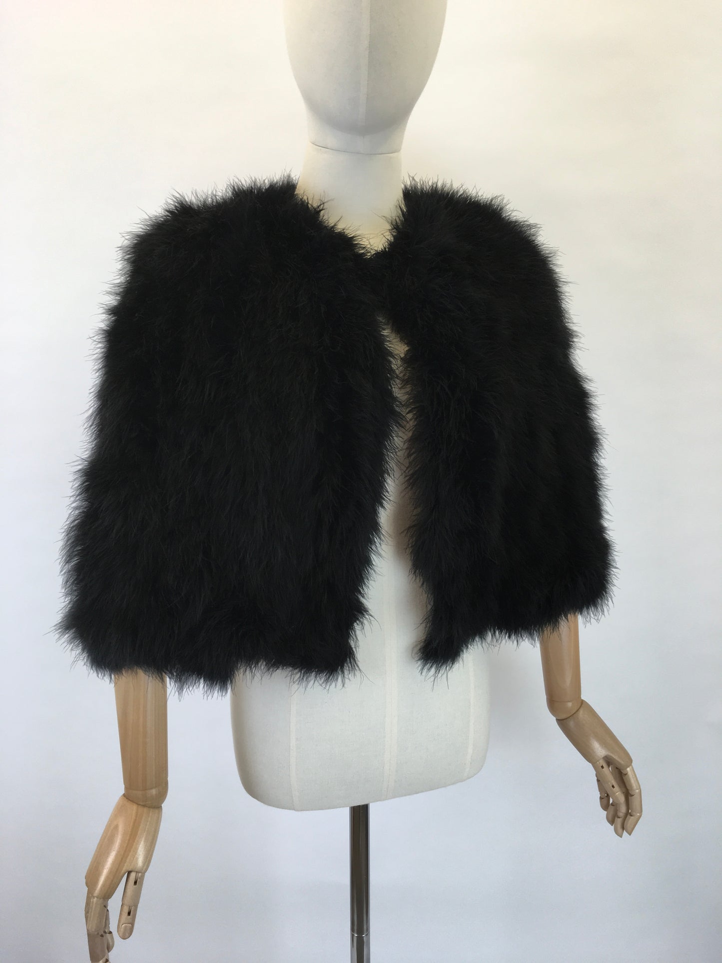 Original 1930s Black Marabou Feather Capelet - Made By ‘ Springfield Made In England ‘