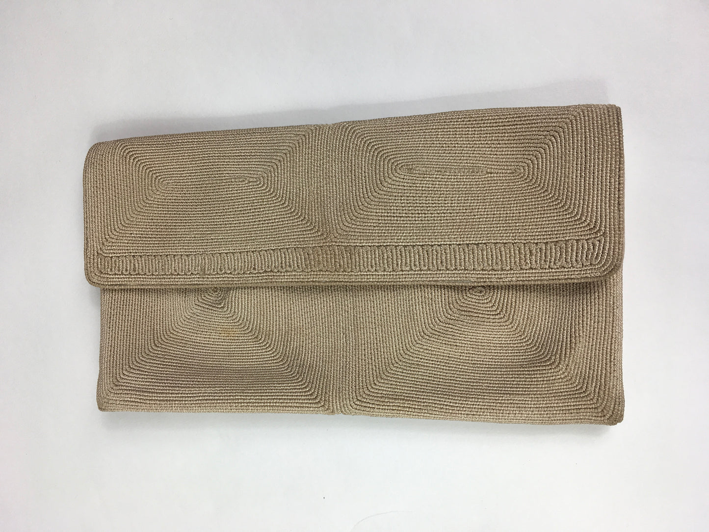 Original 1940’s Beautiful Corde Clutch Bag In Soft Beige - With Internal Purse & Mirror