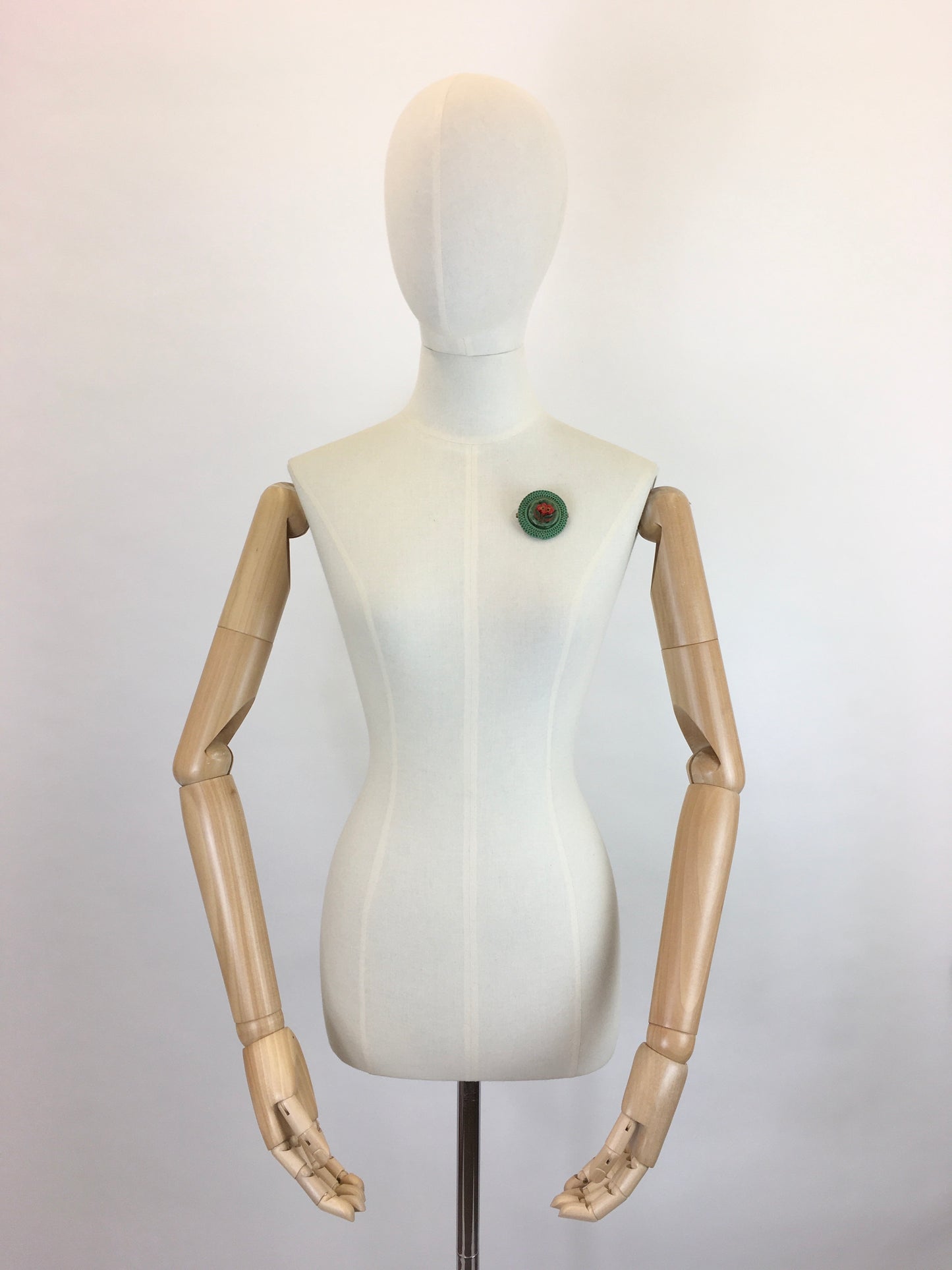 Original 1940’s Make Do and Mend Telephone Wire Brooch - In A Festive Red and Green Colour Pallet