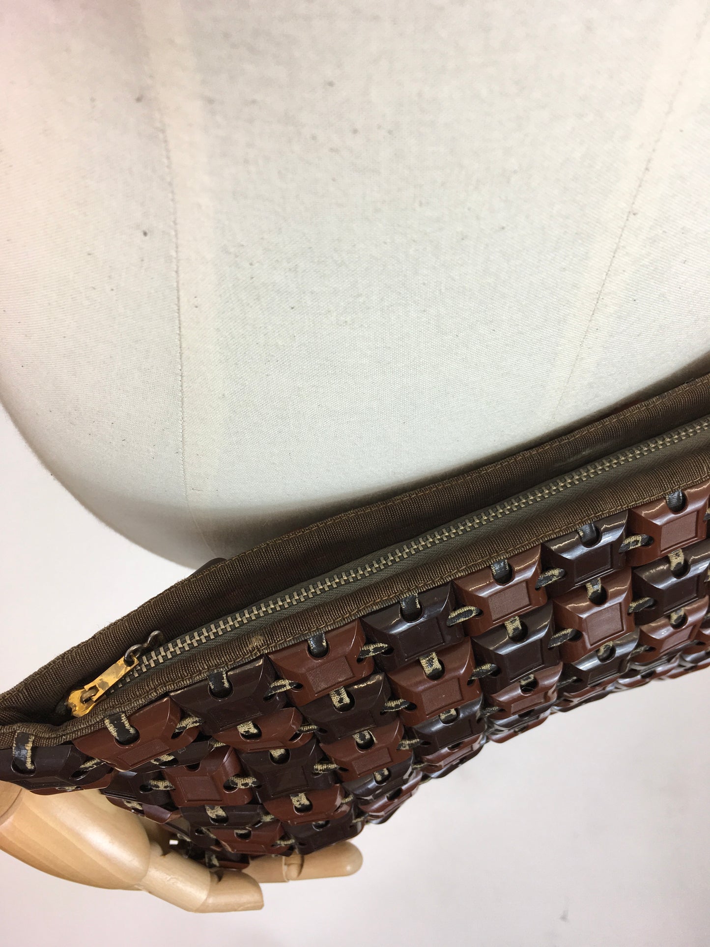 Original 1940's Stunning Plastiflex Clutch Handbag - In A Two-Tone Nutmeg & Chocolate