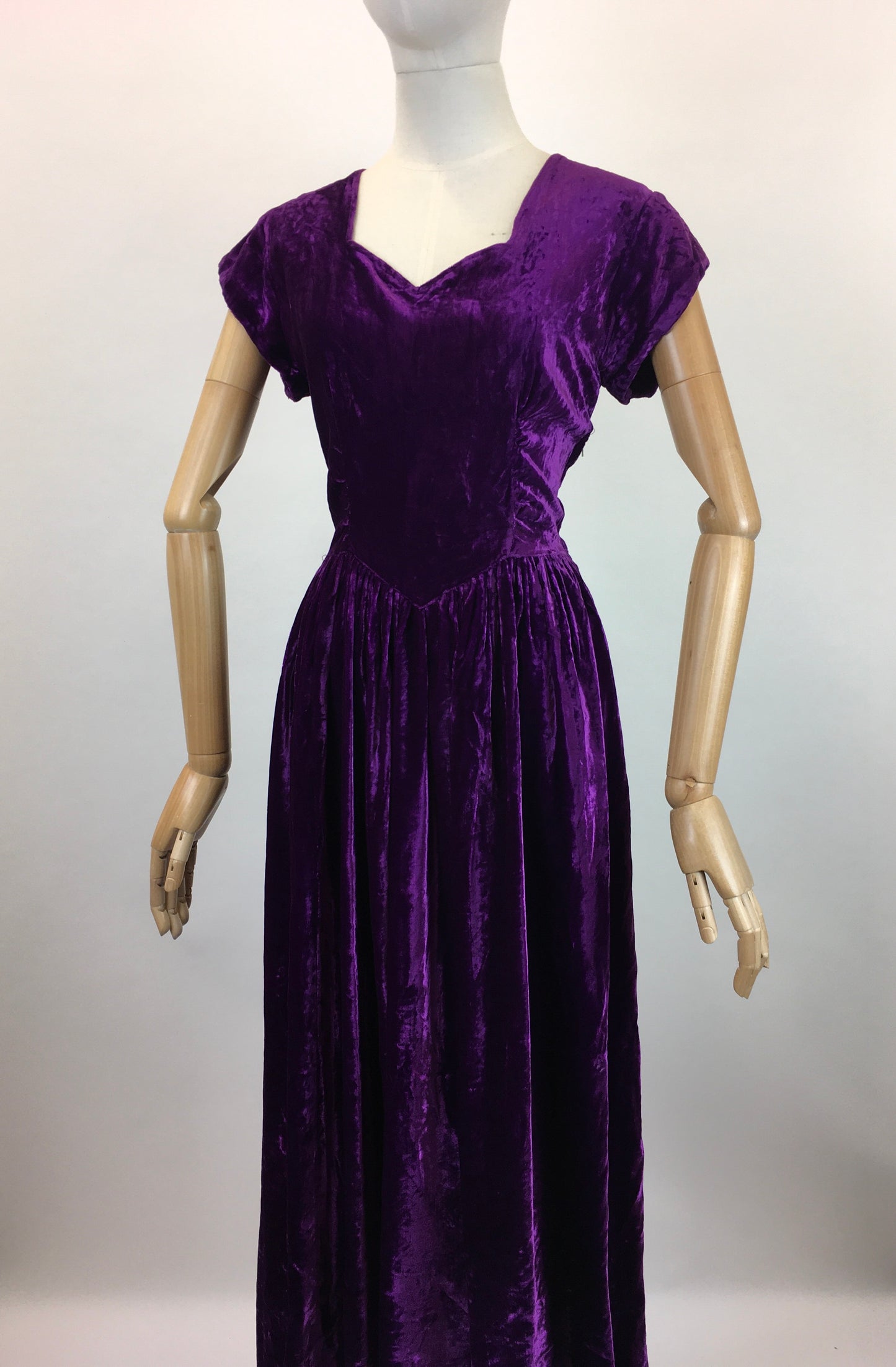 Original Late 1930's Early 1940's Silk Velvet Gown - In A Striking Cadbury Purple